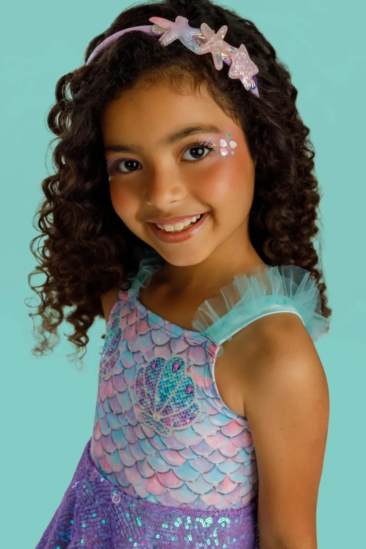 Fantasia de Sereia (Vestido em Malha UV Tule e Paetê Cristal Acompanha Cauda Removível) 97607 Kukiê Infantil Menina