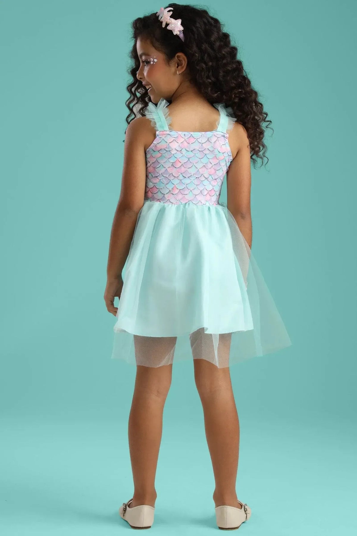 Fantasia de Sereia (Vestido em Malha UV Tule e Paetê Cristal Acompanha Cauda Removível) 97607 Kukiê Infantil Menina