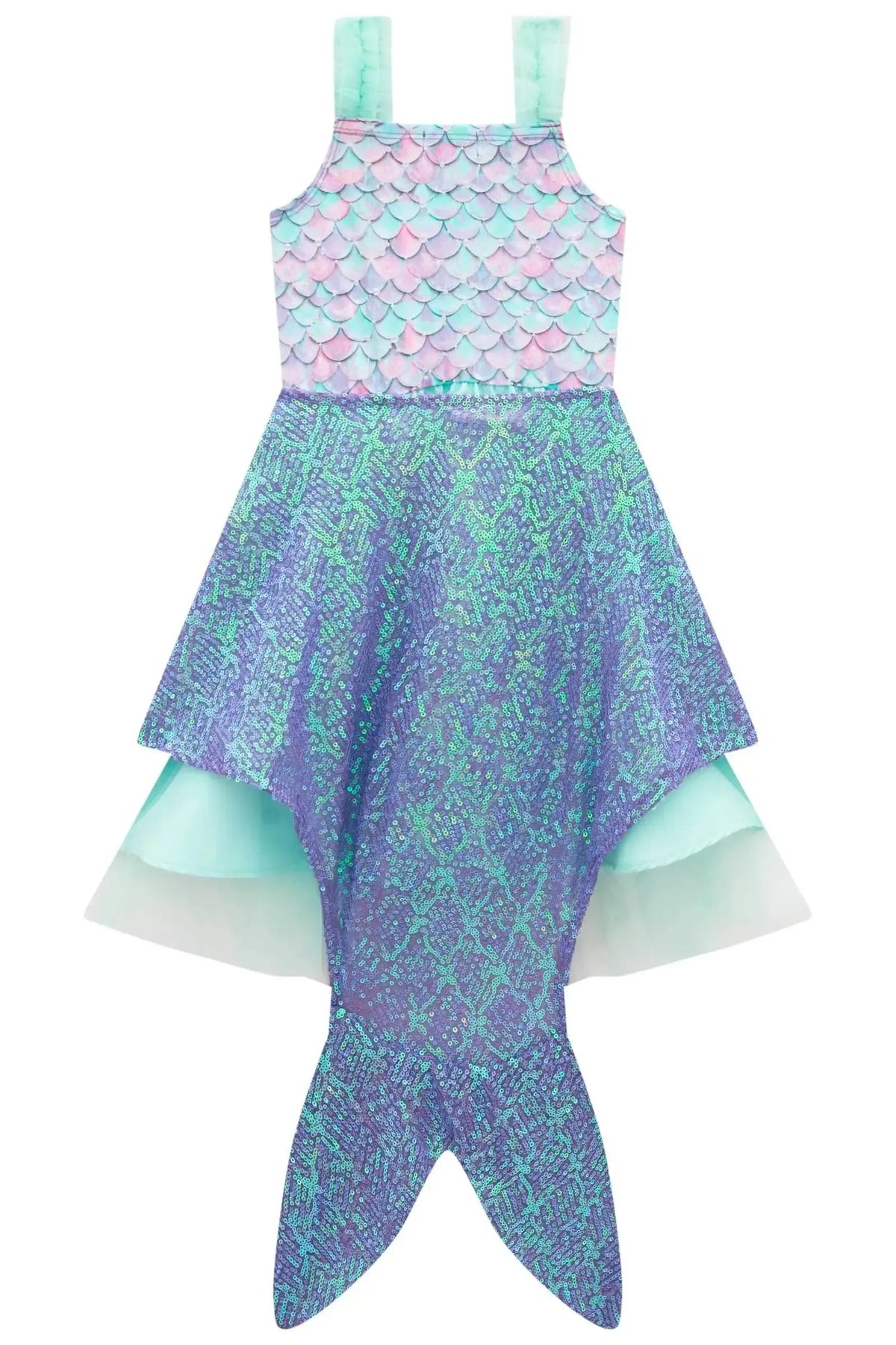 Fantasia de Sereia (Vestido em Malha UV Tule e Paetê Cristal Acompanha Cauda Removível) 97607 Kukiê Infantil Menina