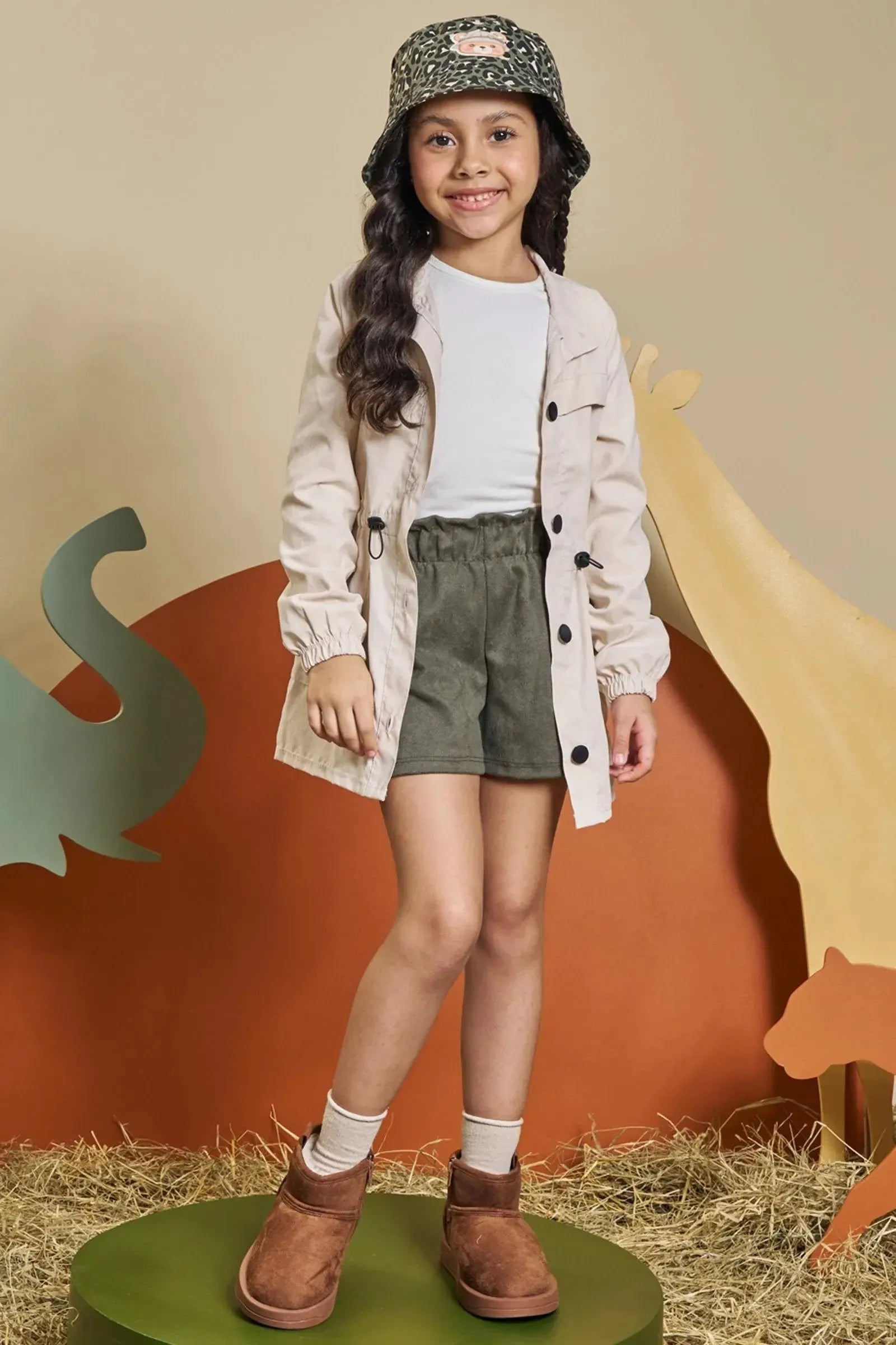 Jaqueta Alongada em Cupro Like 90588 Kukiê Infantil Menina