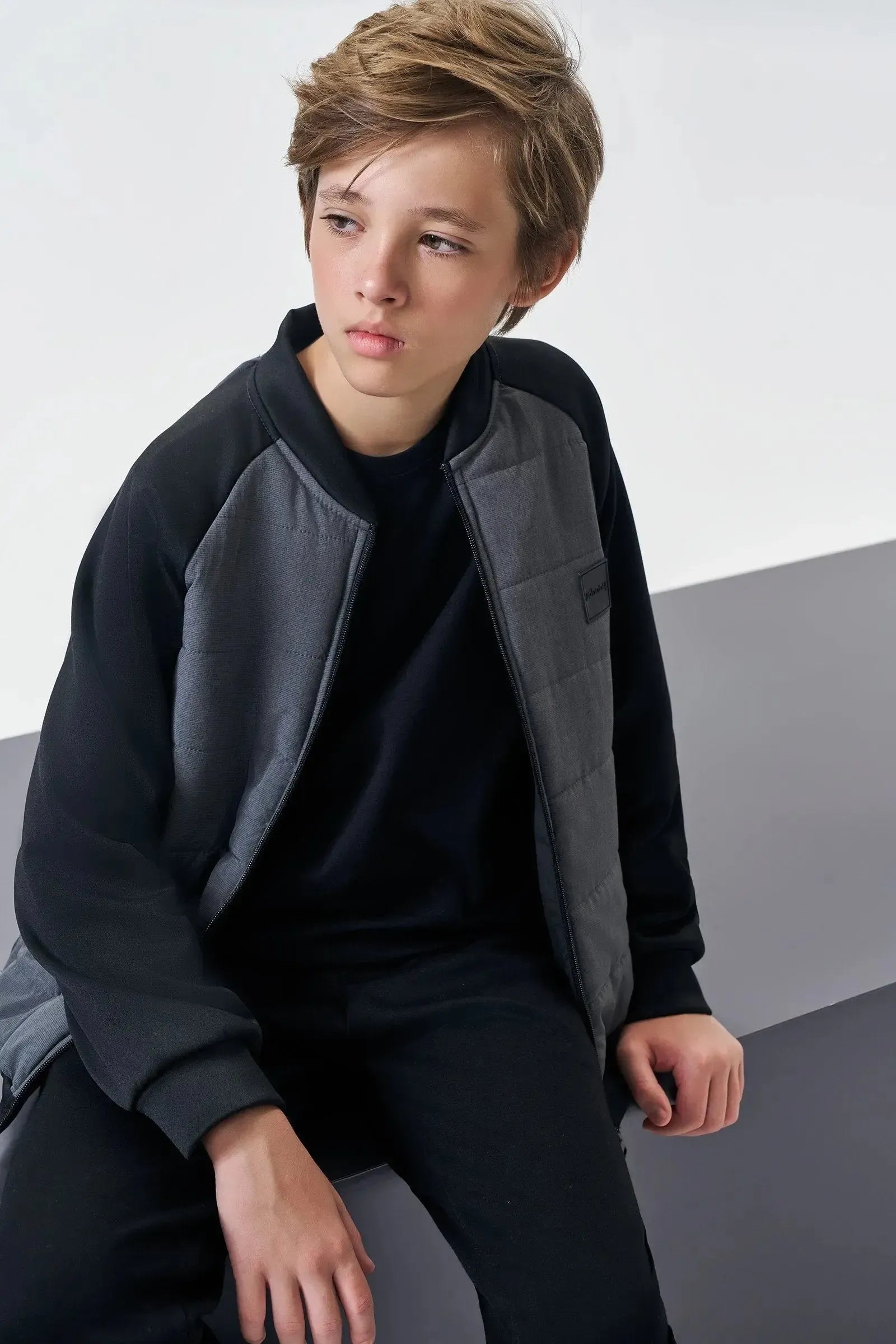 Jaqueta Bomber em Nylon Stripes e Malha Tecnonew com Elastano 89363 Johnny Fox Teen Menino