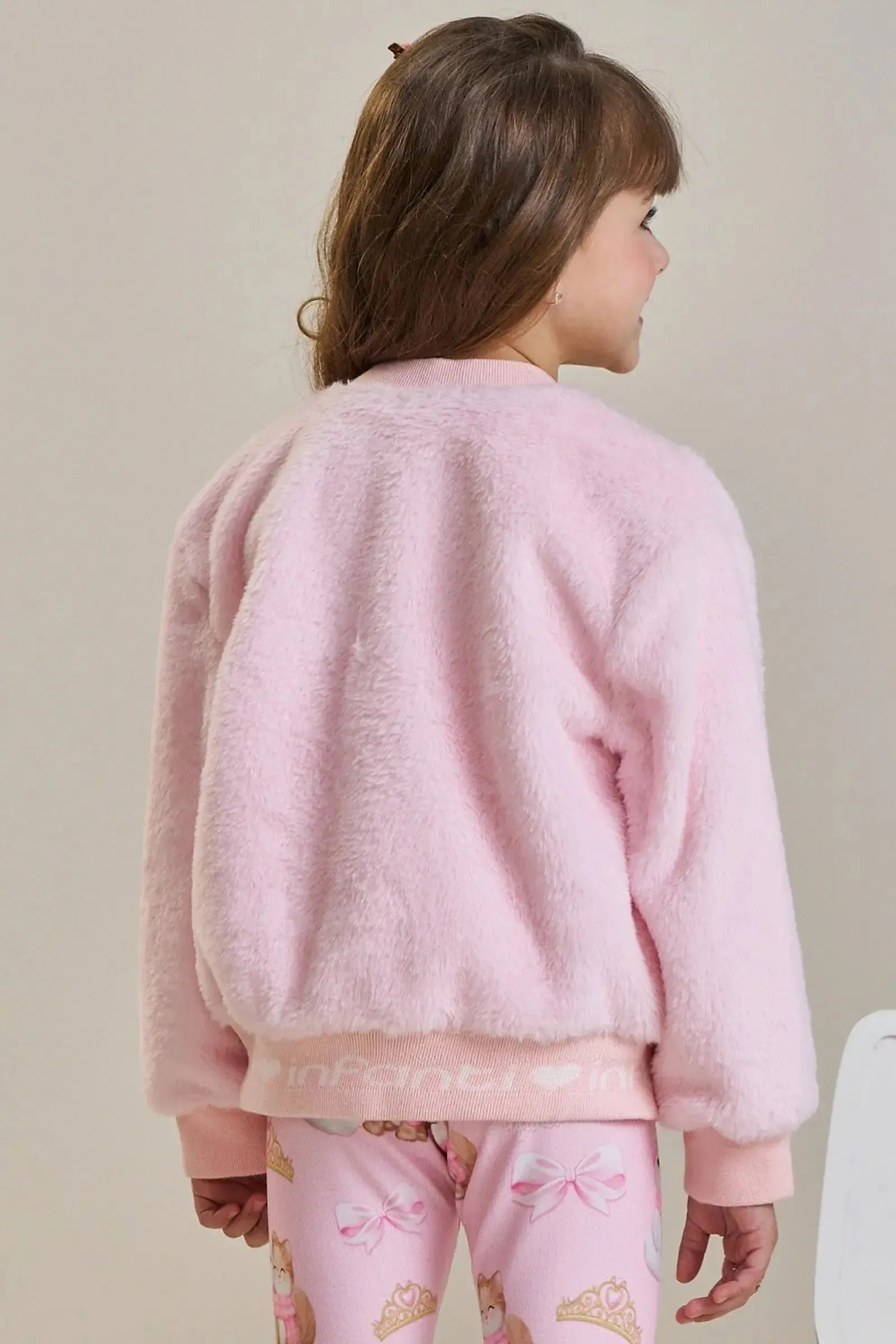 Jaqueta Bomber em Pelo Liso 89765 Infanti Infantil Menina