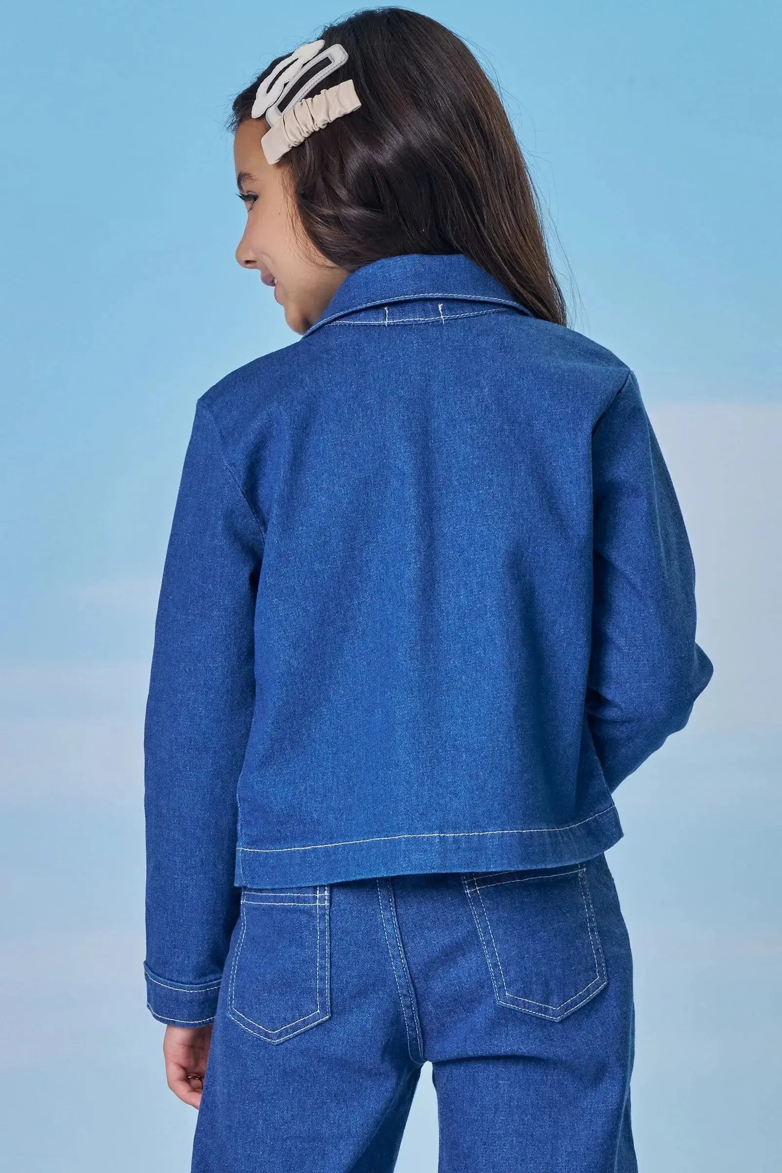 Jaqueta Boxy em Jeans com Elastano 89902 Kukiê Infantil Menina