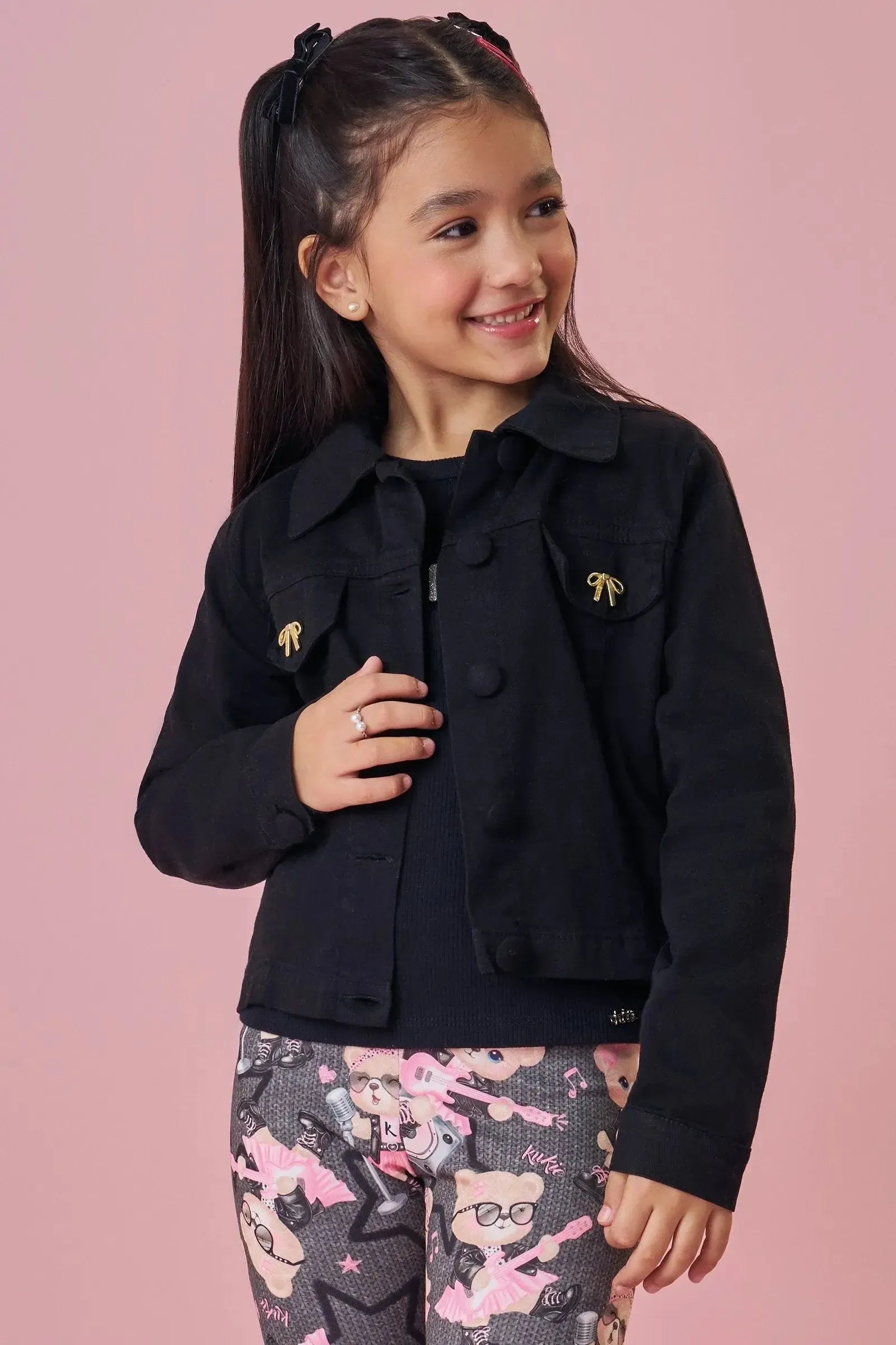 Jaqueta Boxy Over em Sarja com Elastano 89873 Kukiê Infantil Menina