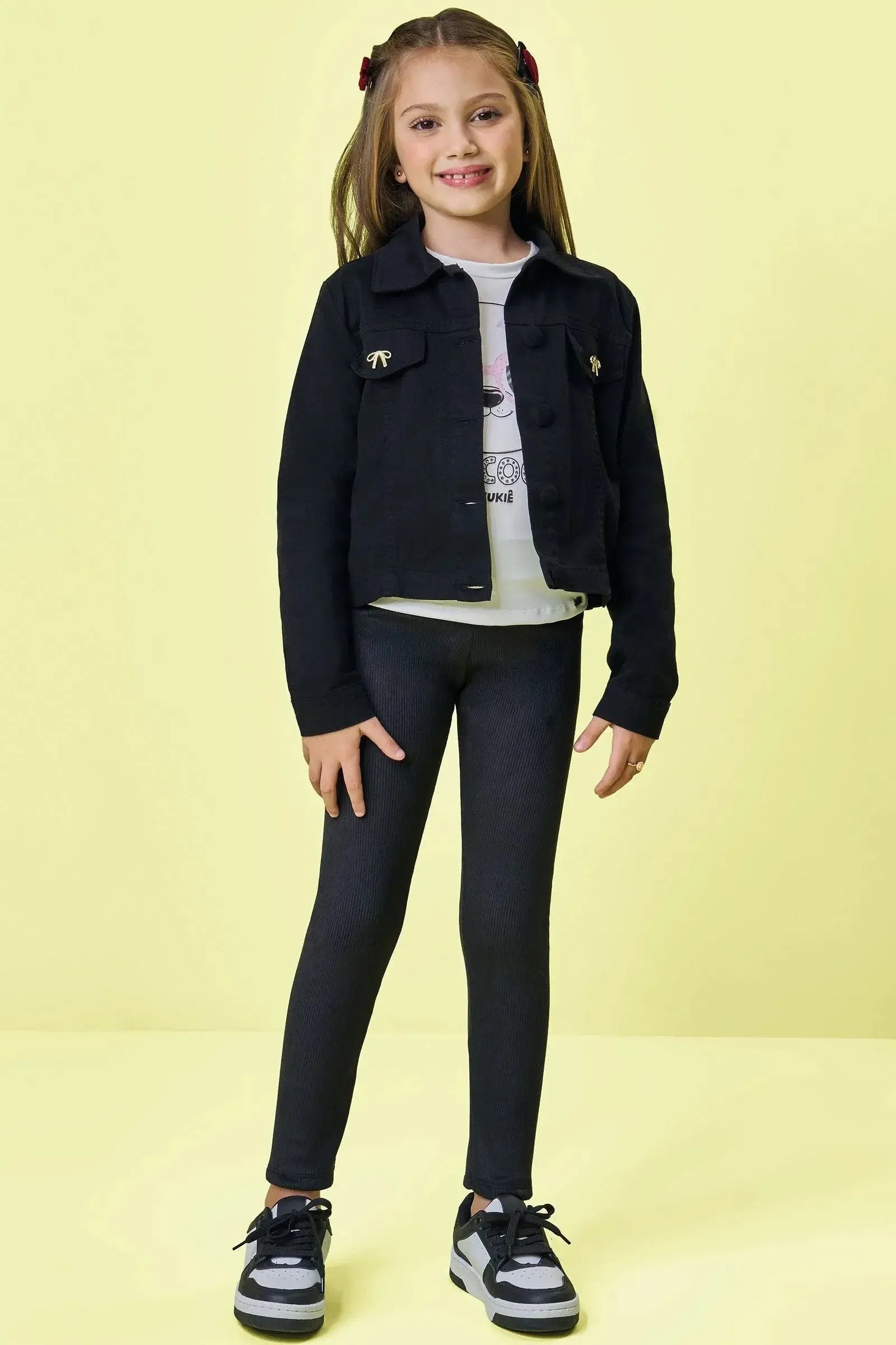 Jaqueta Boxy Over em Sarja com Elastano 89873 Kukiê Infantil Menina