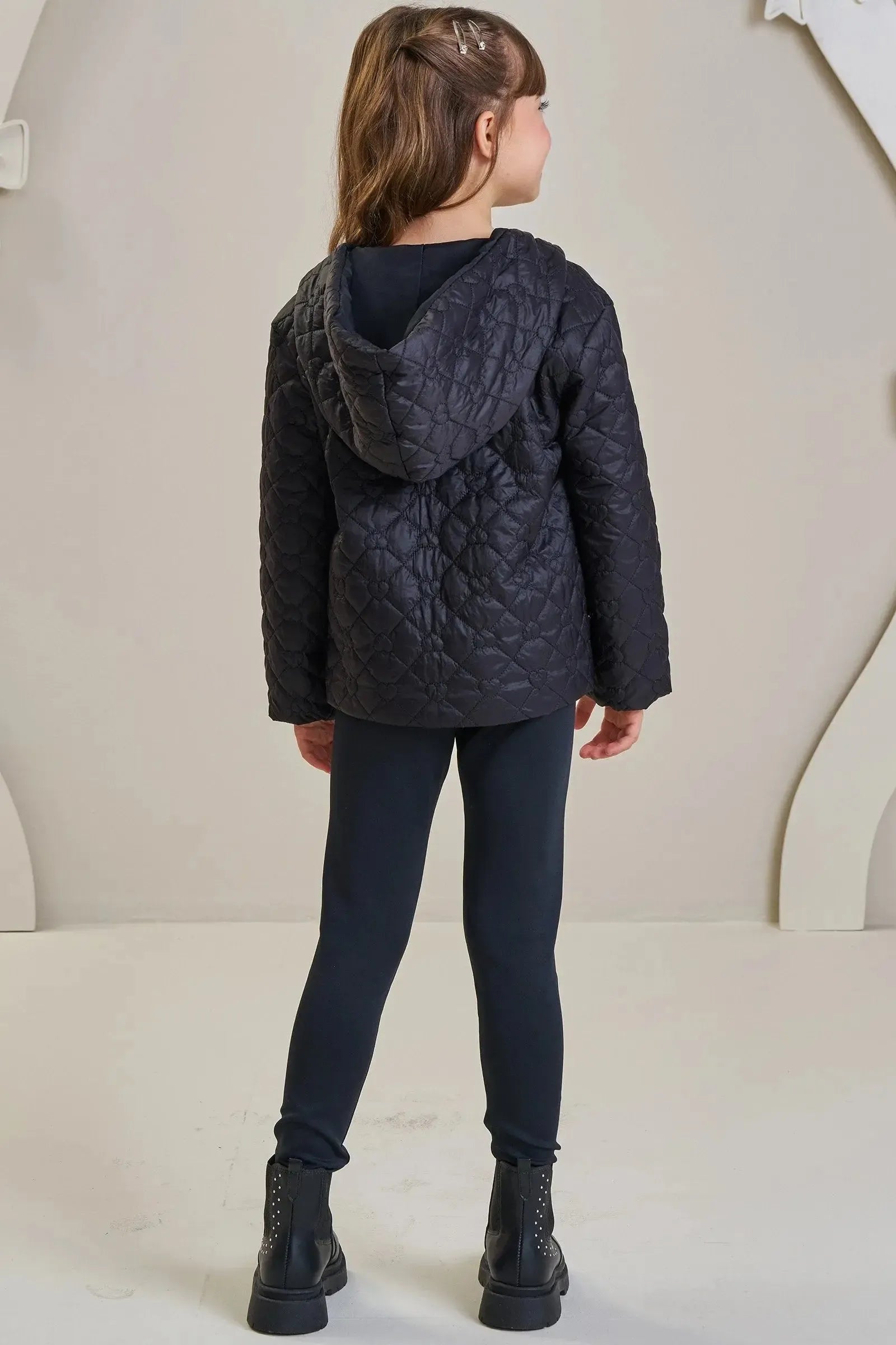 Jaqueta em Nylon Matelassê de Coração 92149 Infanti Infantil Menina