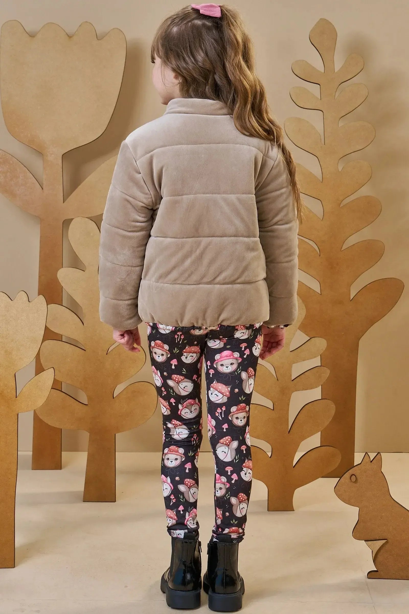 Jaqueta Puffer Reversível em Veludo com Elastano e Malha Comfy 89404 Infanti Infantil Menina