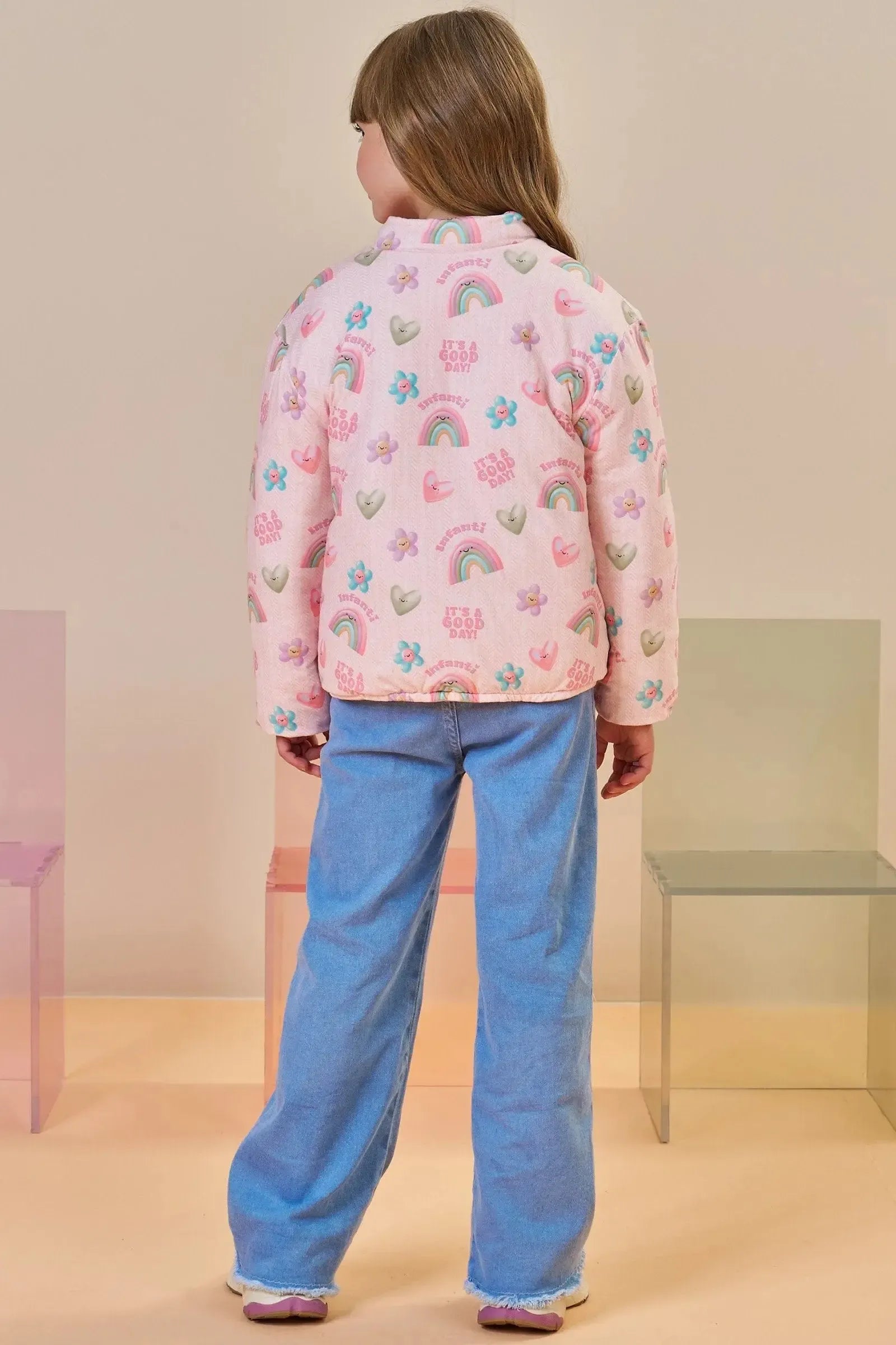 Jaqueta Puffer Reversível em Veludo com Elastano e Malha Comfy 89666 Infanti Infantil Menina