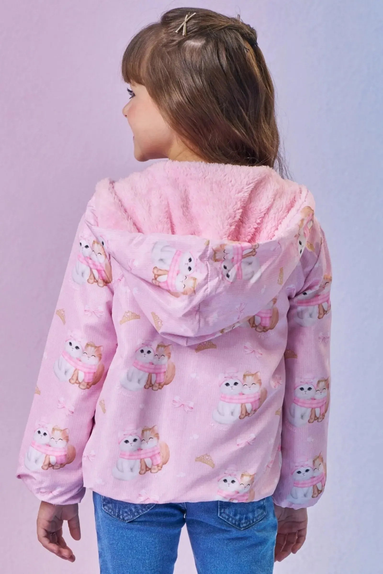 Jaqueta Reversível em Nylon e Pelo Carneirinho 89763 Infanti Infantil Menina