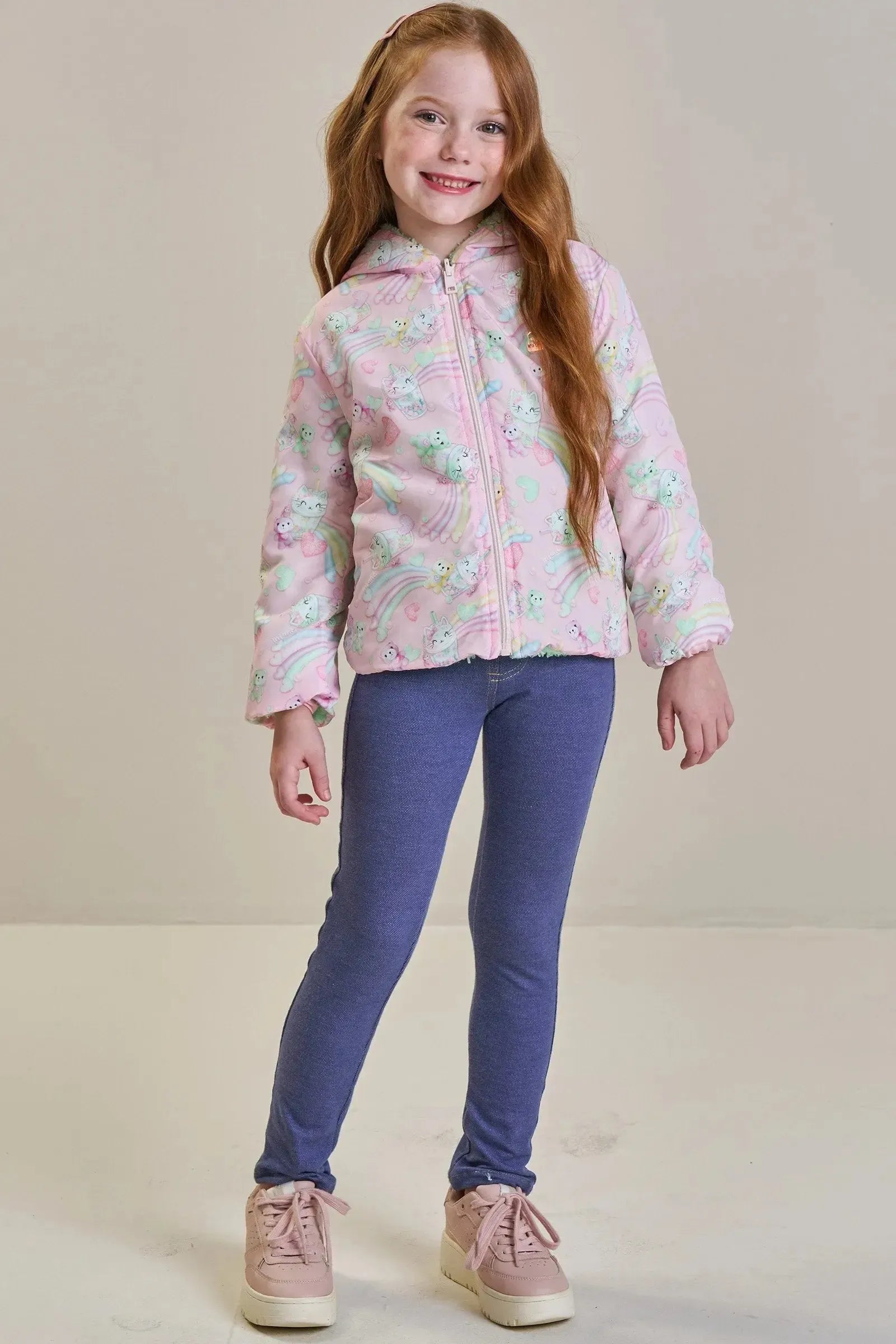 Jaqueta Reversível em Nylon e Pelo Carneirinho 92166 Infanti Infantil Menina