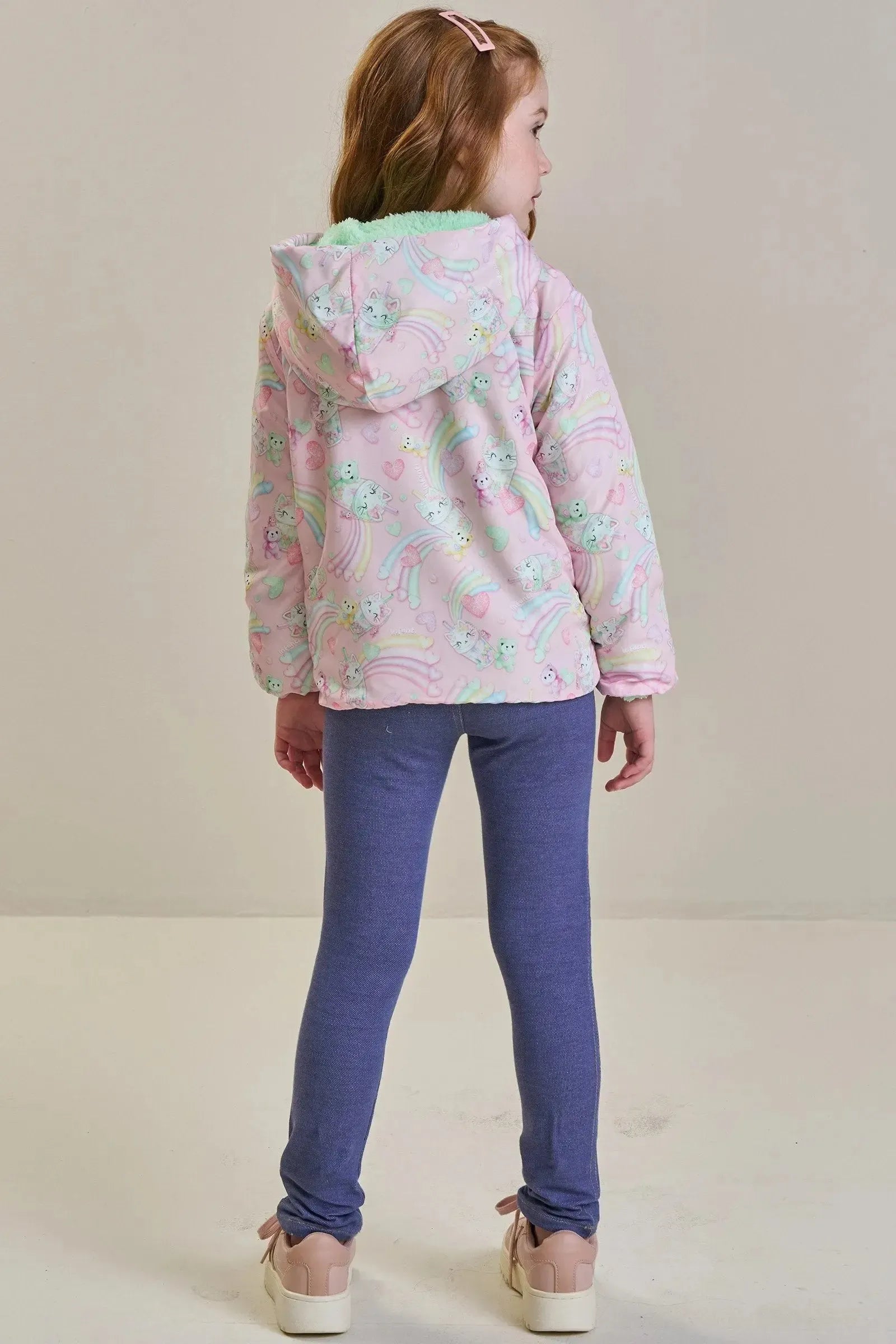 Jaqueta Reversível em Nylon e Pelo Carneirinho 92166 Infanti Infantil Menina