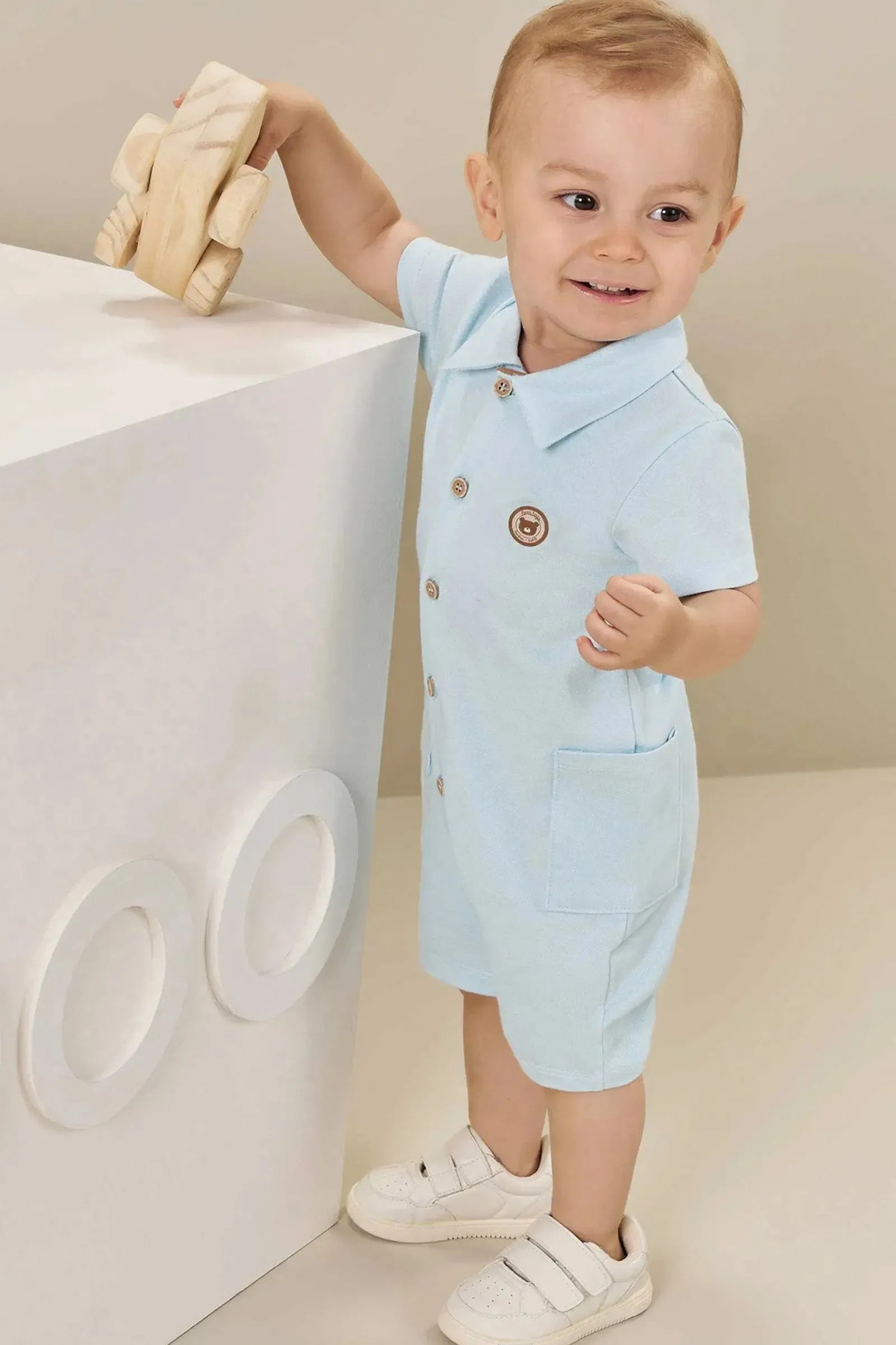Macacão Camisa em Piquet com Elastano 84731 LucBoo Bebê Menino