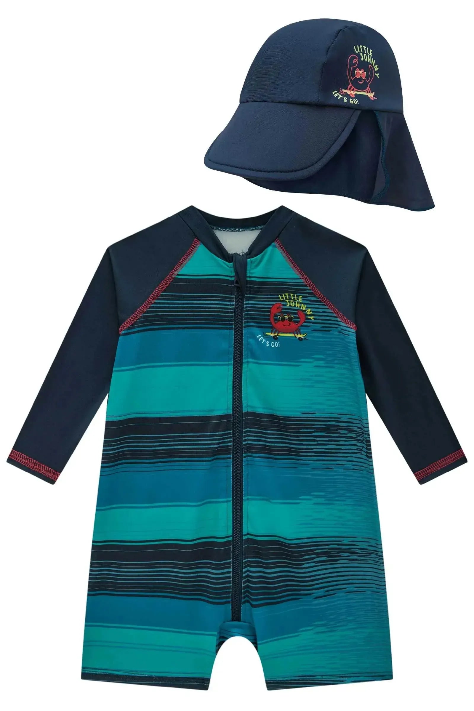 Macacão com Chapéu em Malha Uv Dry com Proteção UV50+ 85348 Johnny Fox Bebê Menino