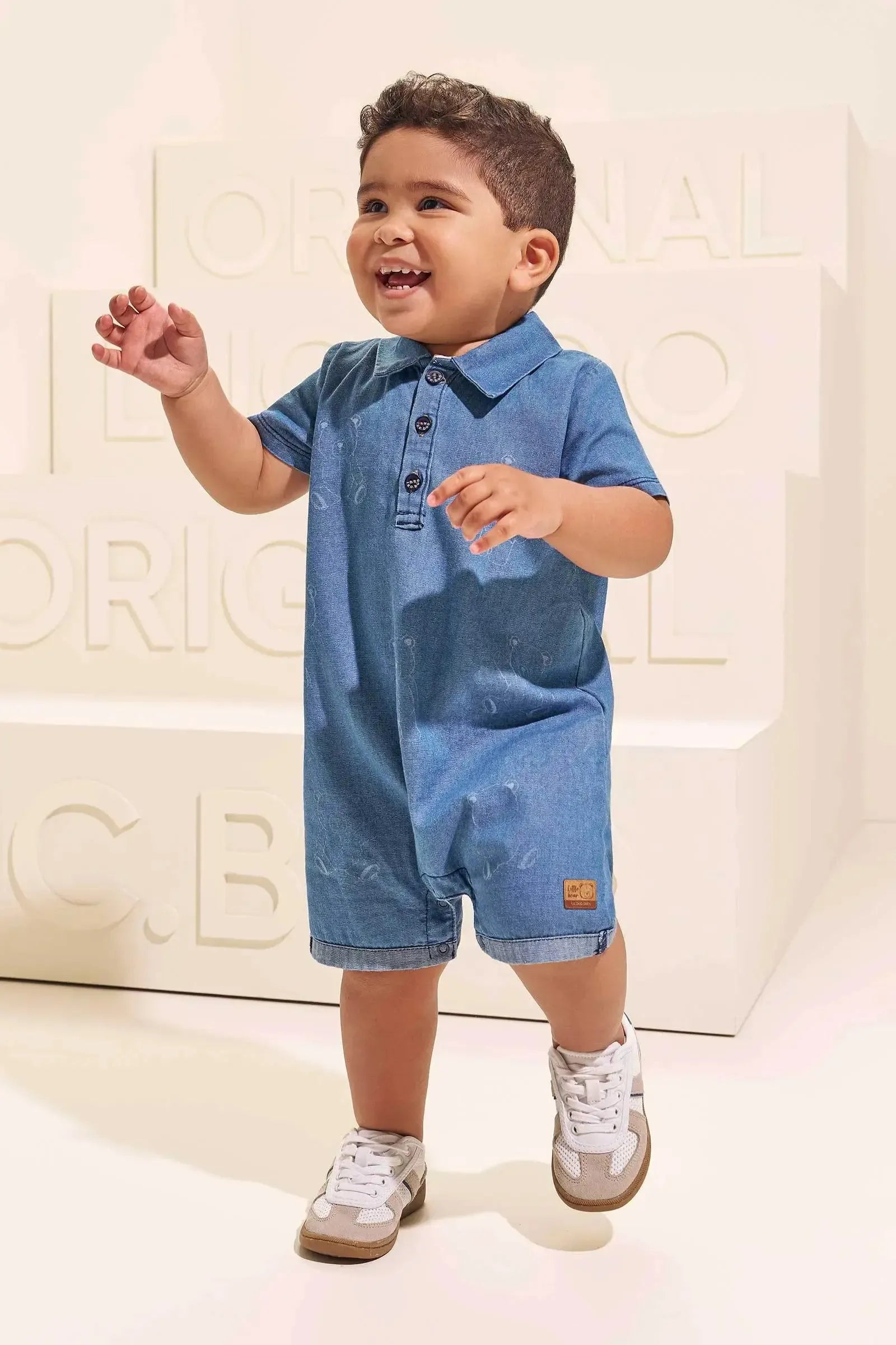 Macacão em Jeans Teca com Elastano 95297 LucBoo Bebê Menino