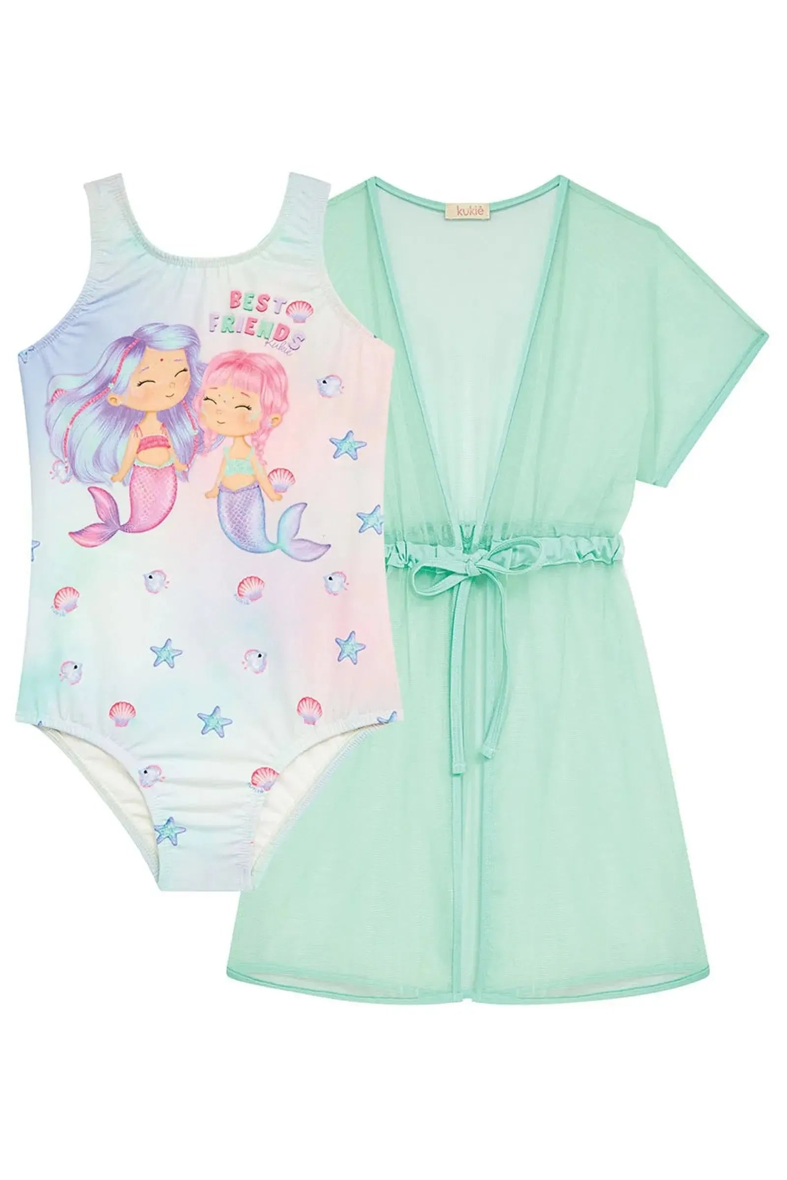 Maiô em Malha com Proteção UV50+ e Saida de Praia em Tule com Elastano 92980 Kukiê Infantil Menina