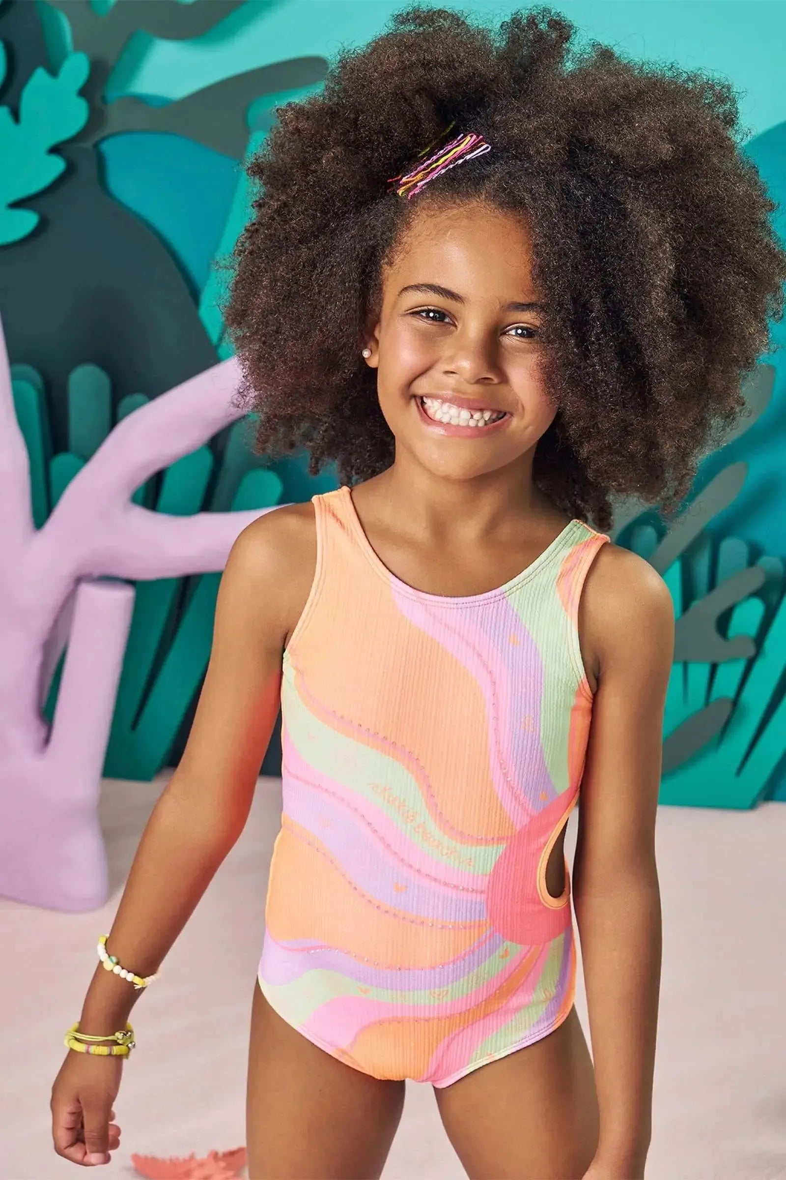 Maiô em Malha Jacquard Textura com Proteção UV50+ 83045 Kukiê Infantil Menina