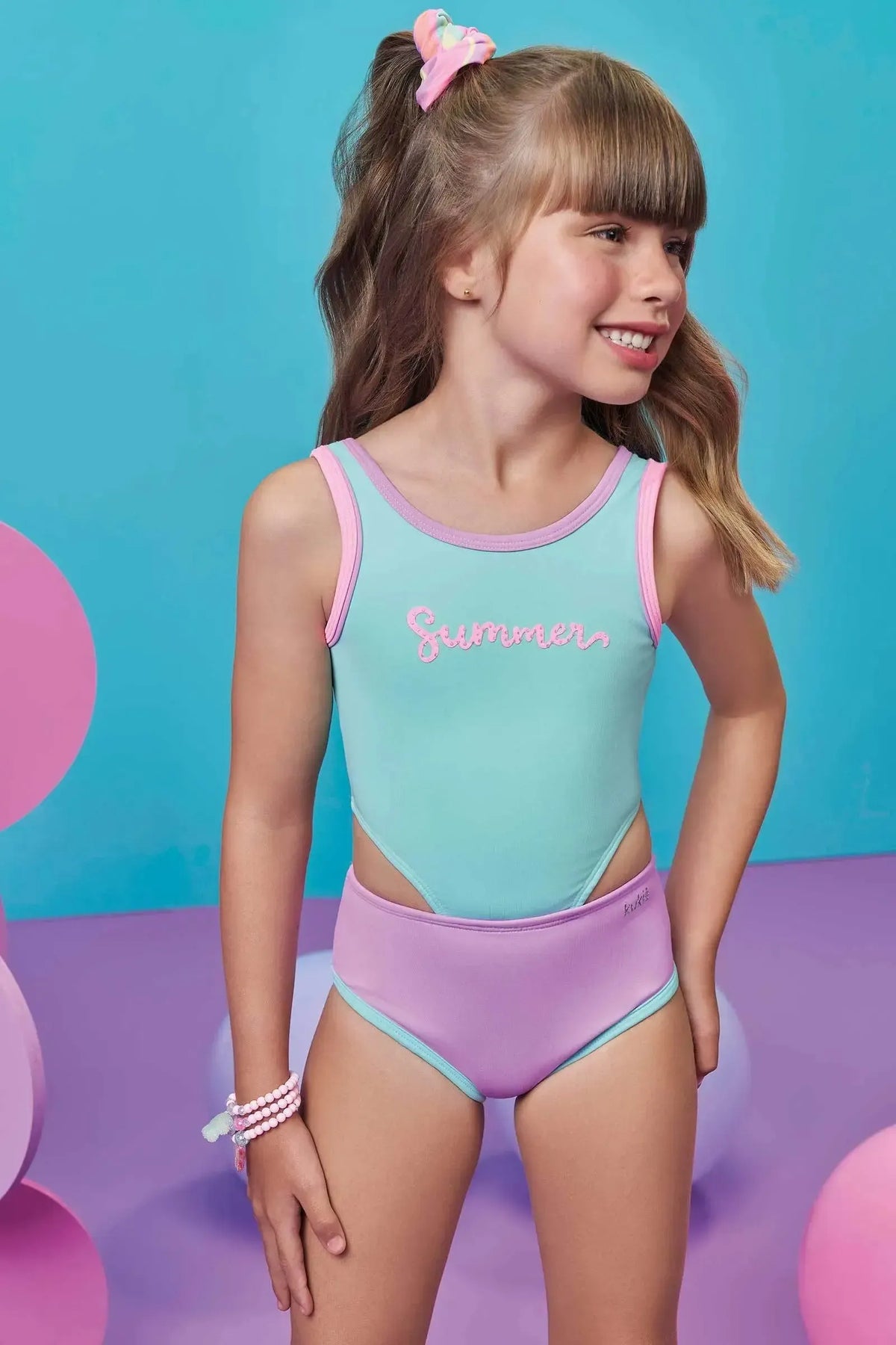 Maiô em Malha Poliamida com Proteção UV50+ (Acompanha Amarrador) 99513 Kukiê Infantil Menina