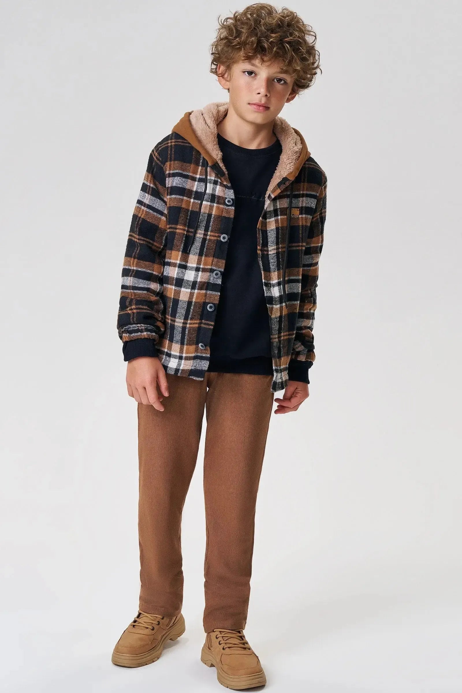 Overshirt em Flanela Xadrez e Forro Carneirinho 89789 Johnny Fox Teen Menino