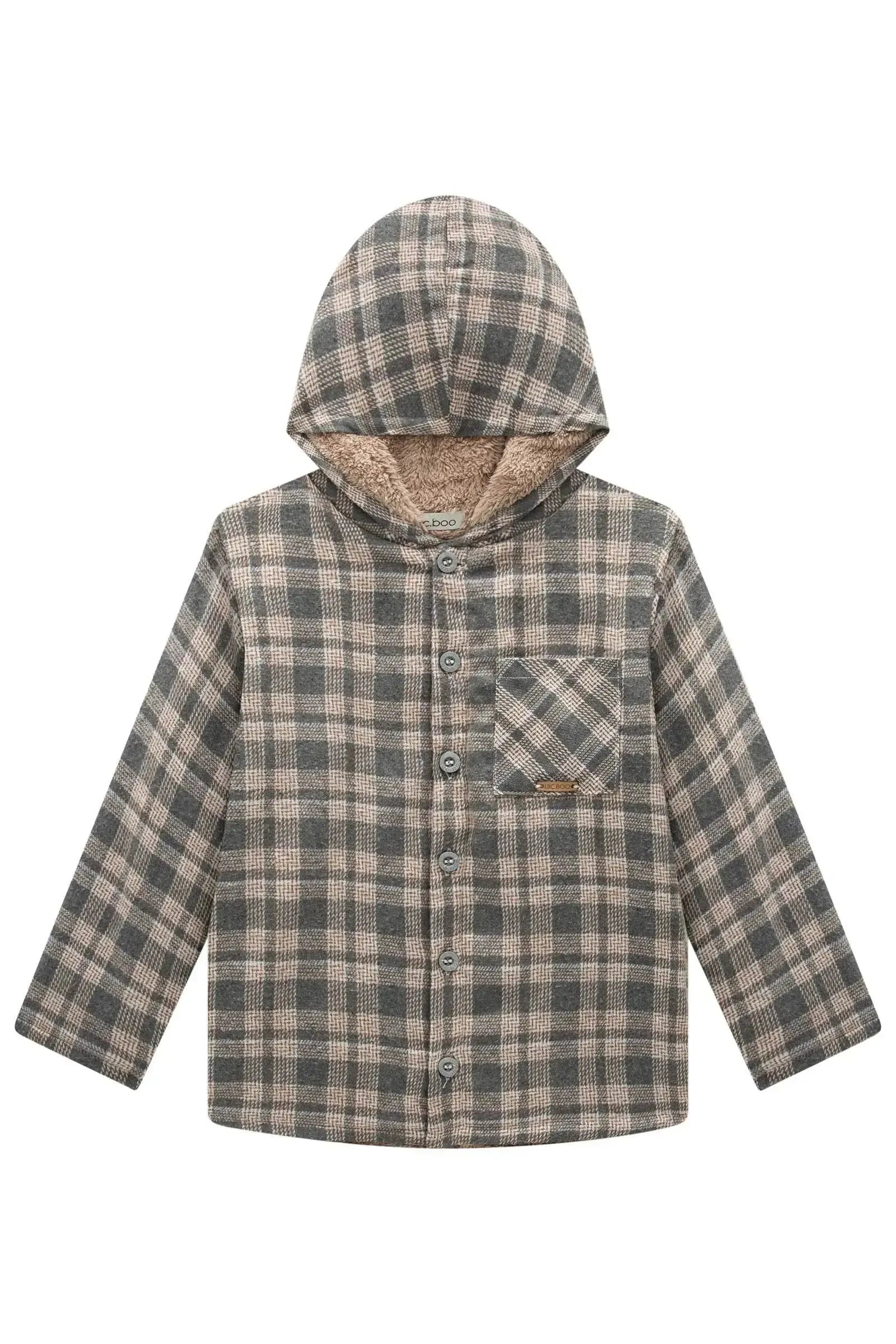 Overshirt em Flanela Xadrez e Forro em Pelo Carneirinho 92377 LucBoo Infantil Menino