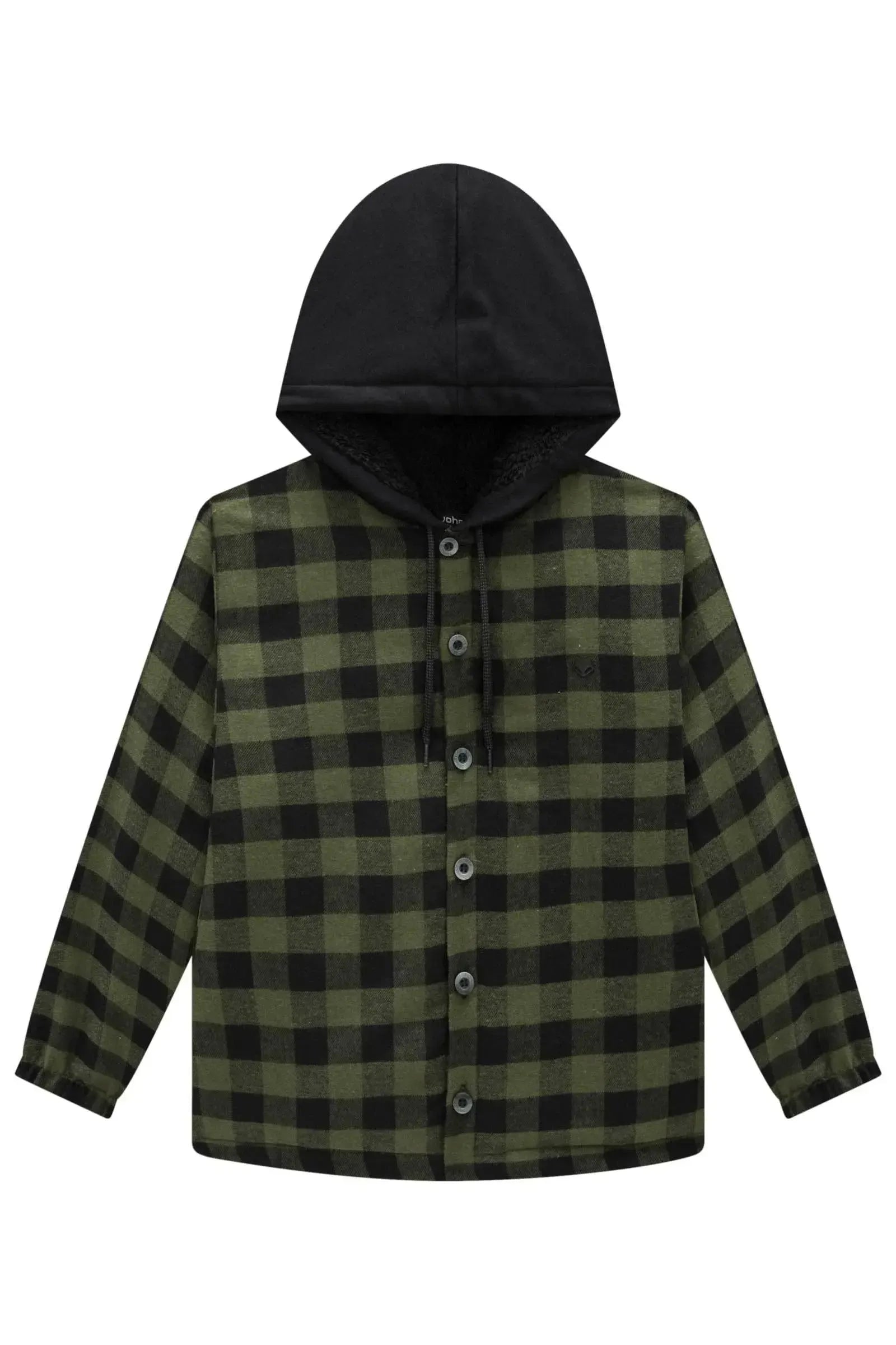 Overshirt em Flanela Xadrez Forro em Carneirinho e Capuz em Moletom com Pelúcia 90949 Johnny Fox Teen Menino