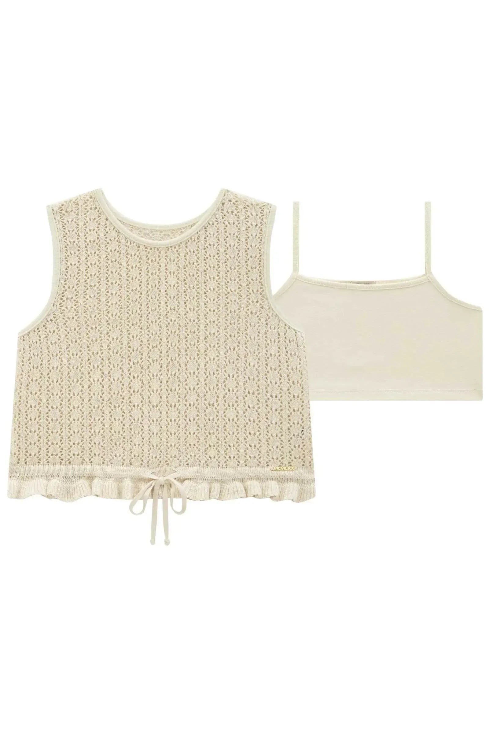 Regata Sobreposição em Tricot 100% Algodão e Top Forro em Ribana 1x1 94429 Vic&Vicky Teen Menina