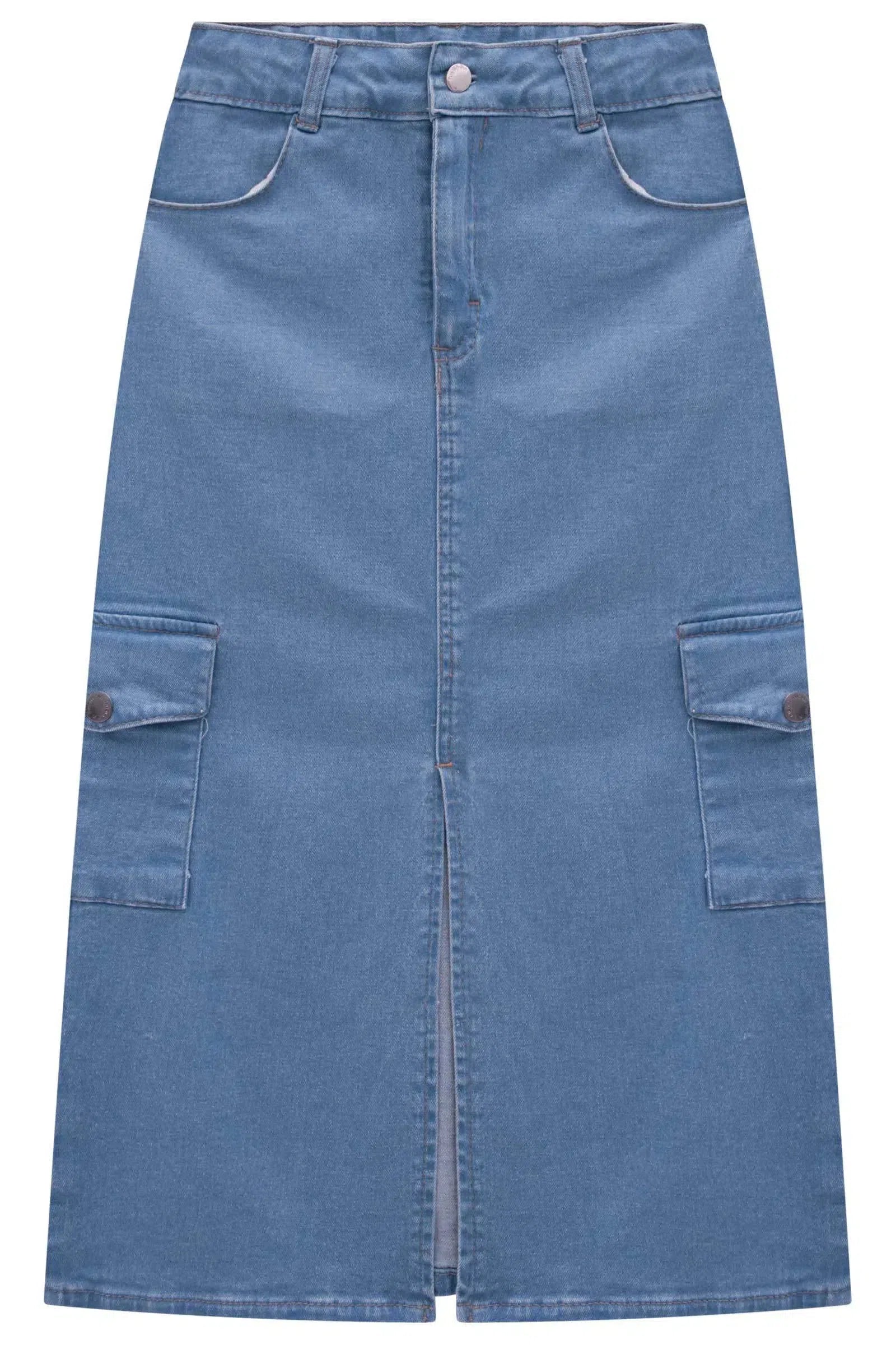 Saia Cargo Midi em Jeans com Elastano 81280 Vic&Vicky Teen Menina