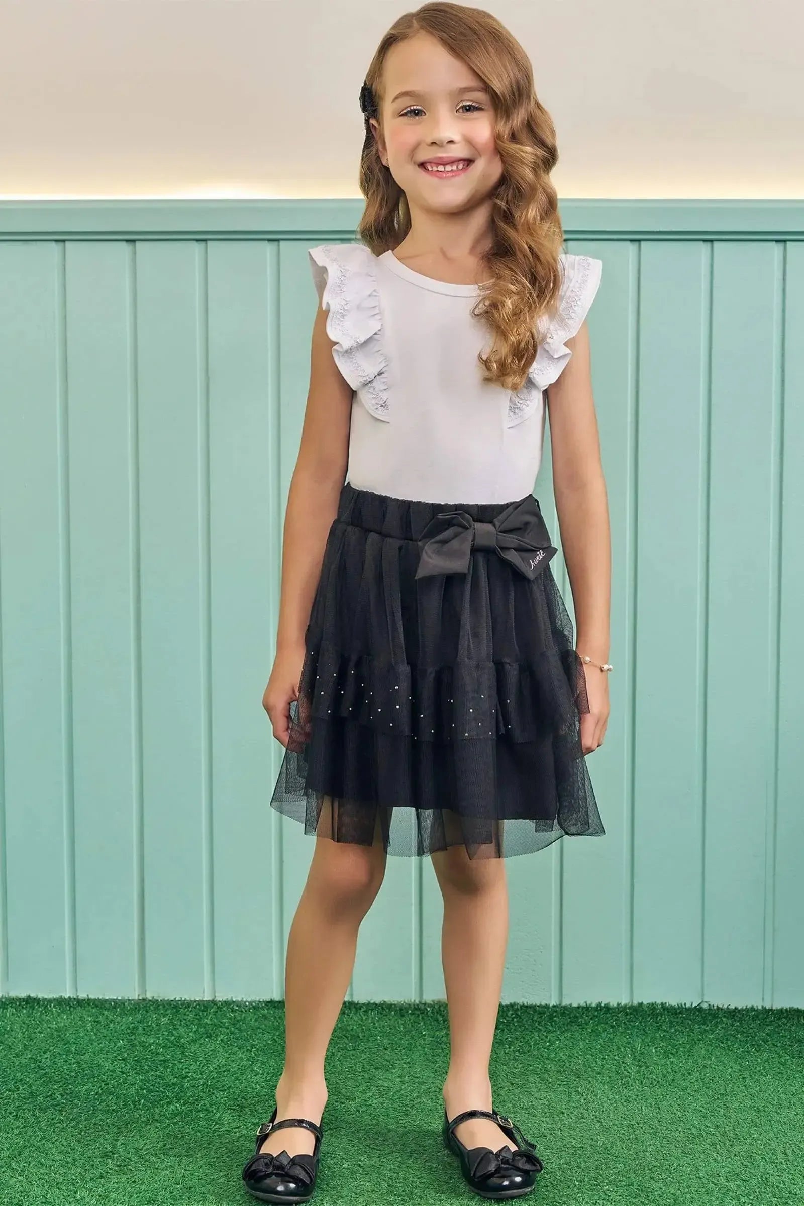 Saia em Tule com Elastano (com Shorts Embutido) 83419 Kukiê Infantil Menina