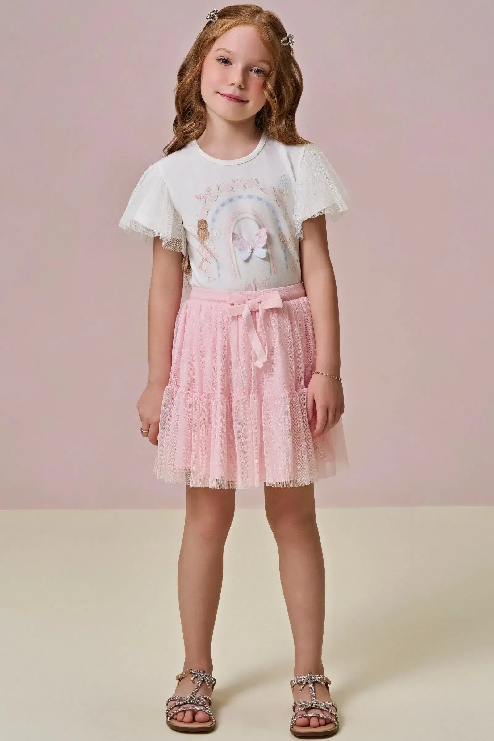 Saia em Tule com Elastano. Com Shorts Embutido 89221 Infanti Infantil Menina