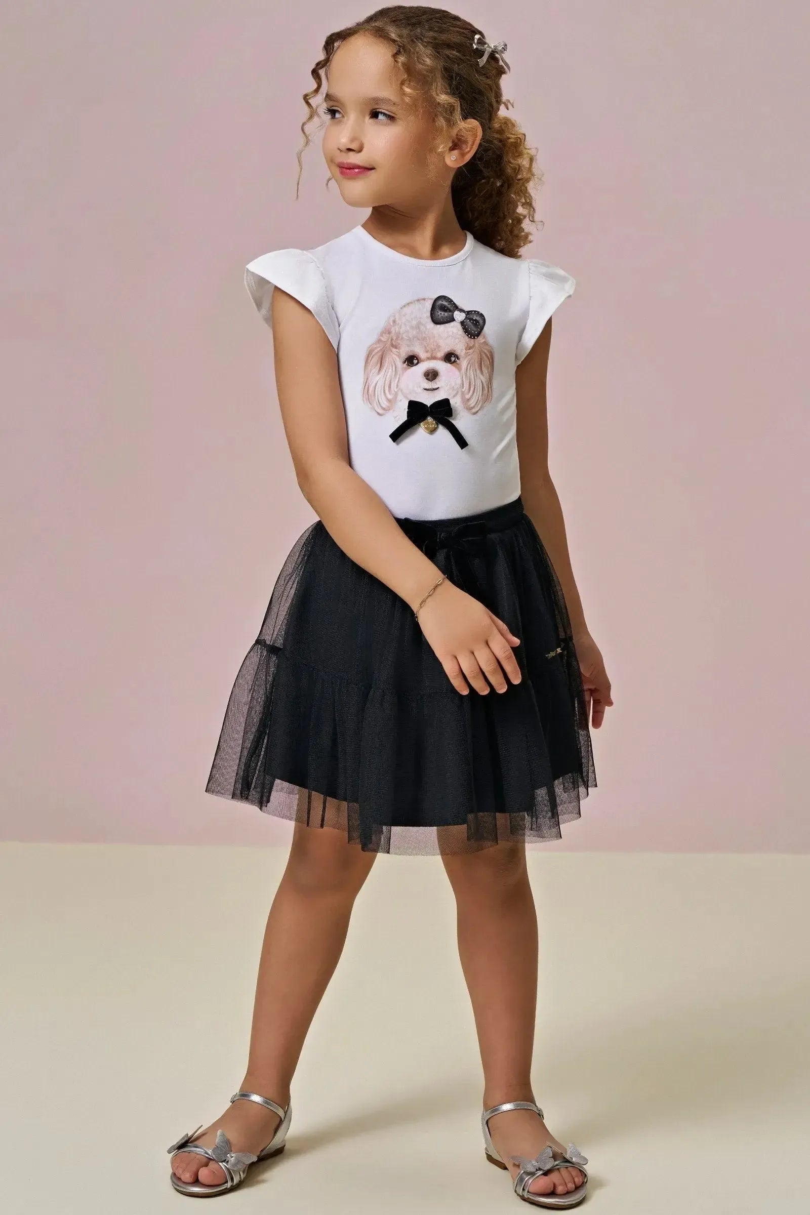 Saia em Tule com Elastano. Com Shorts Embutido 90791 Infanti Infantil Menina