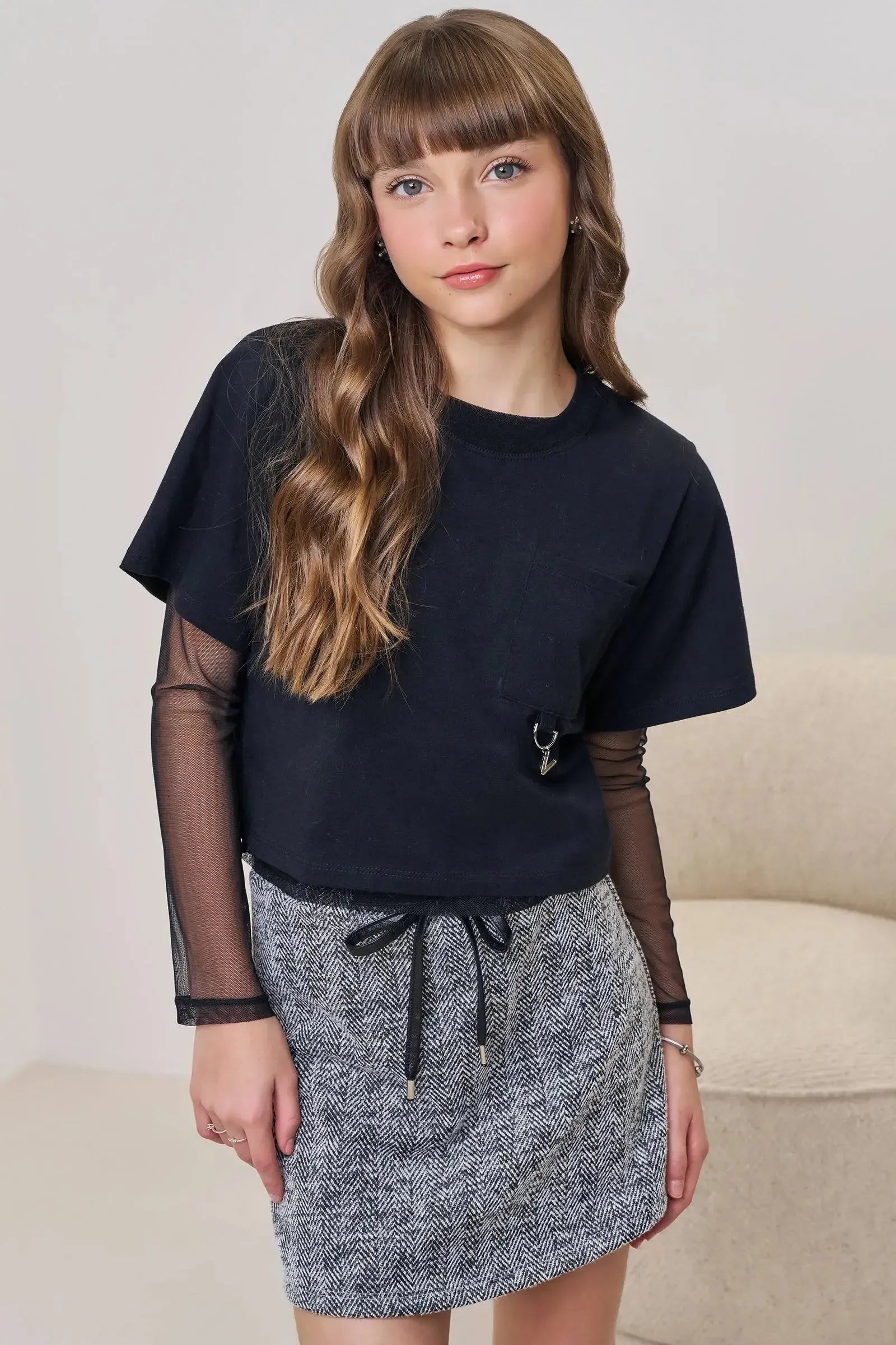 Saia em Tweed com Shorts Embutido 89433 Vic&Vicky Teen Menina