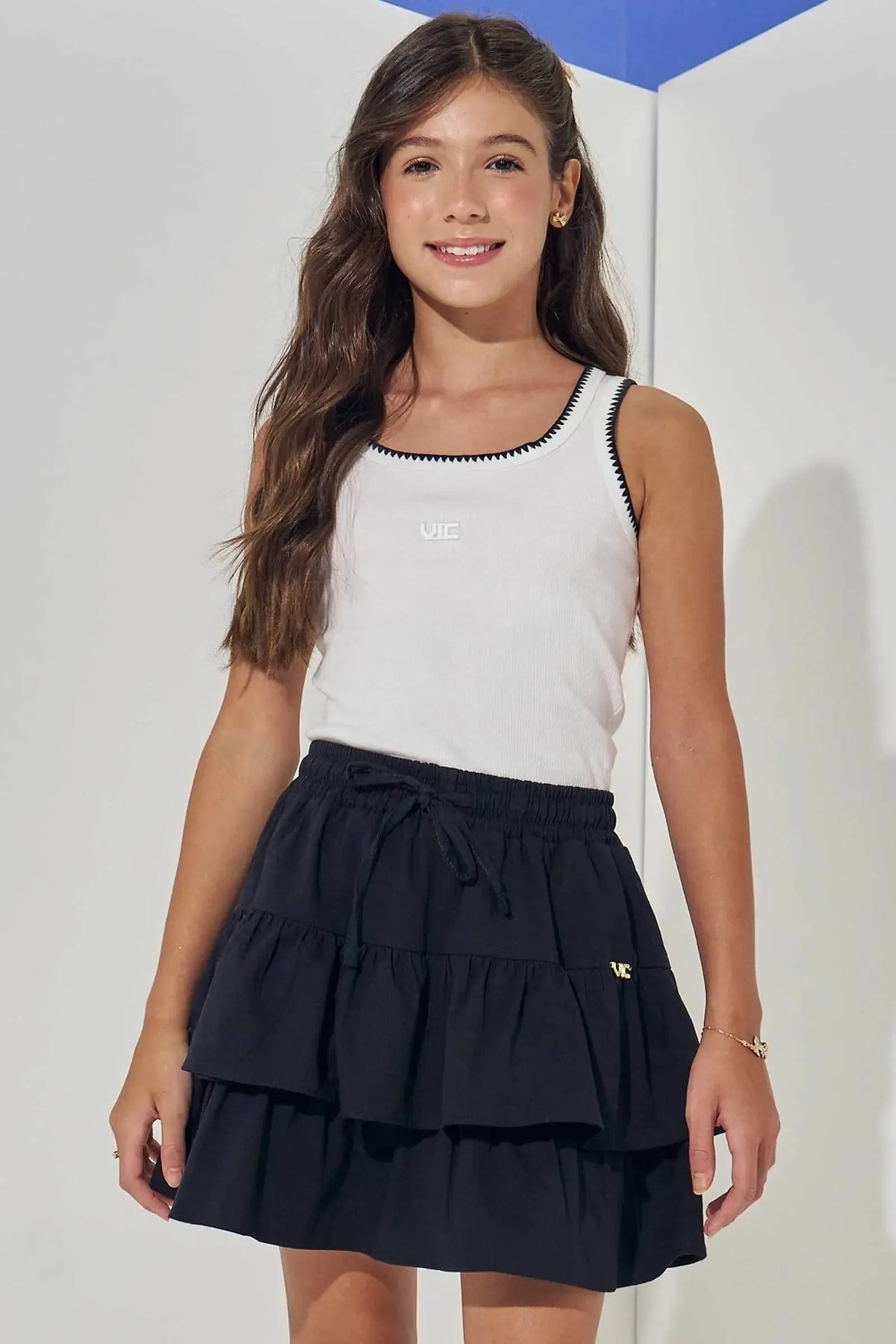 Saia Ruffles em Linho com Elastano com Shorts Embutido 98200 Vic Teen Menina