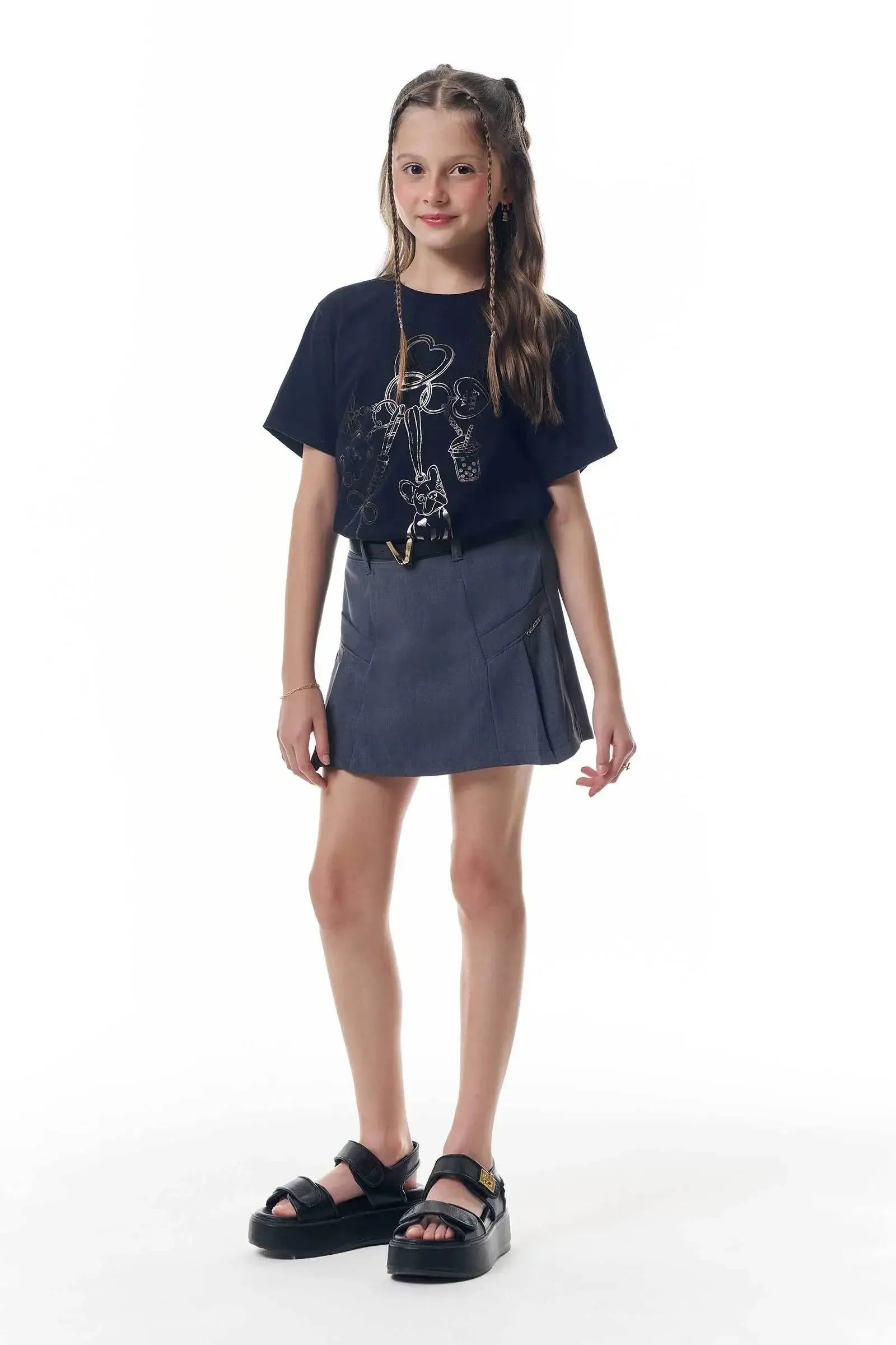 Short Saia em Alfaiataria Premium Melange 95600 Vic&Vicky Teen Menina
