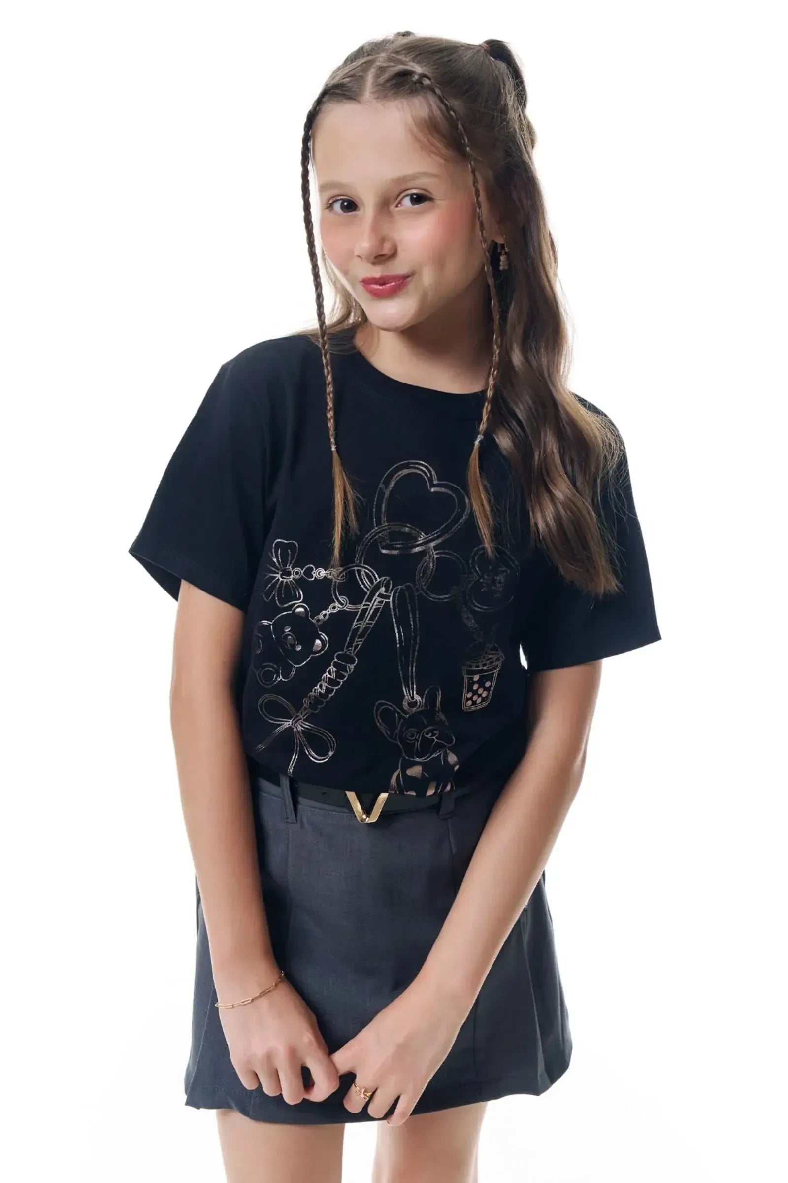 Short Saia em Alfaiataria Premium Melange 95600 Vic&Vicky Teen Menina