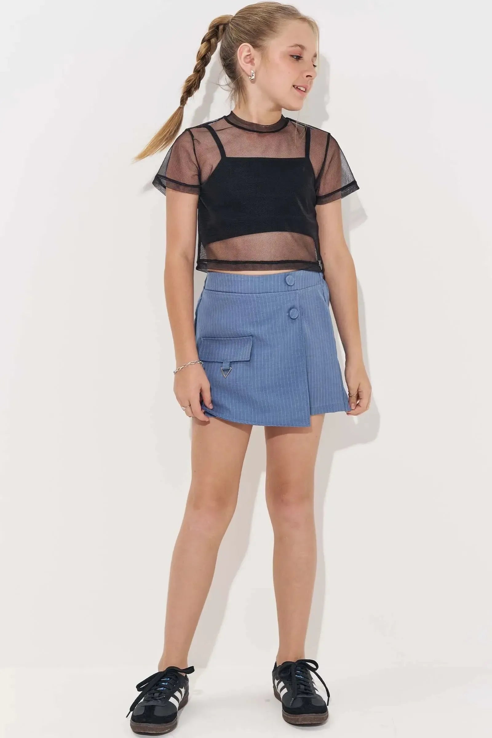 Short Saia em Alfaiataria Risca de Giz 83187 Vic&Vicky Teen Menina