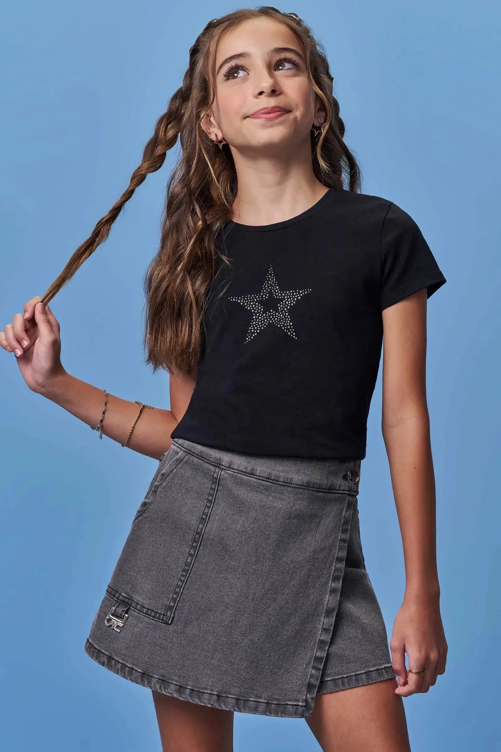 Short Saia em Jeans Black com Elastano 99084 Vic Teen Menina