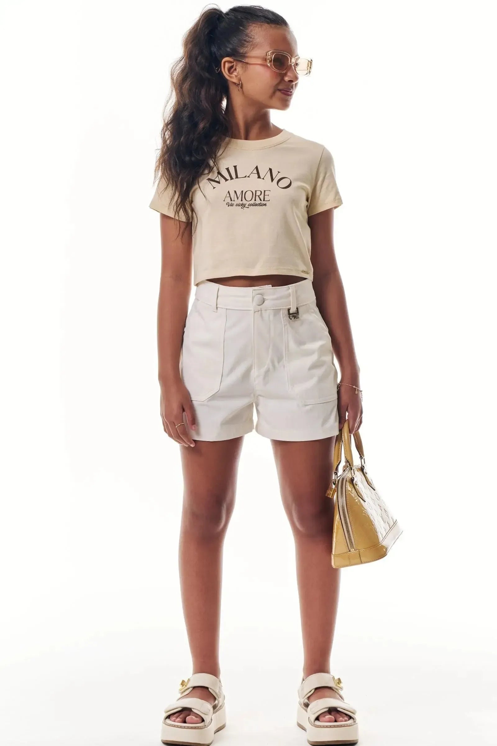 Shorts em Alfaiataria Tecno Cargo 95638 Vic&Vicky Teen Menina