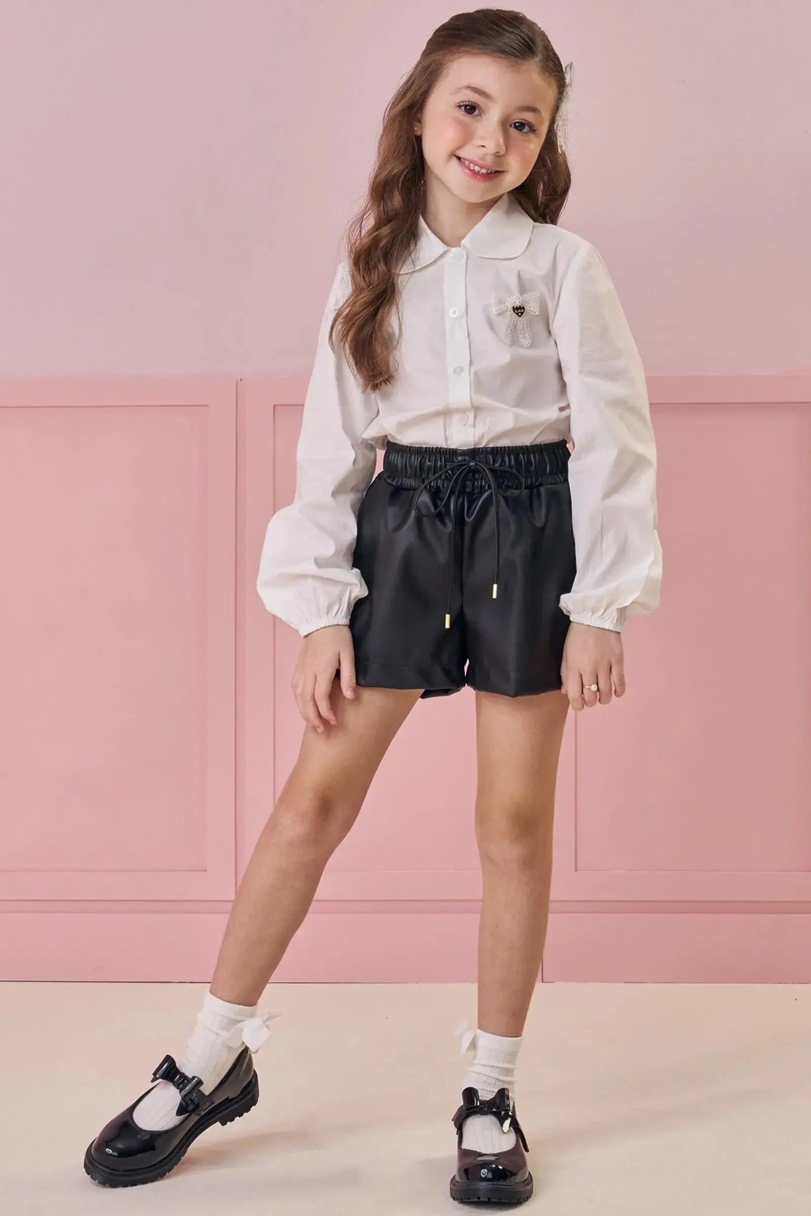 Shorts em Couro Eco 91759 Kukiê Infantil Menina