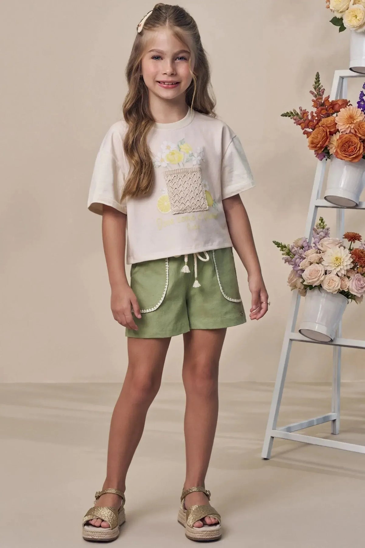 Shorts em Linho com Elastano 98123 Infanti Infantil Menina