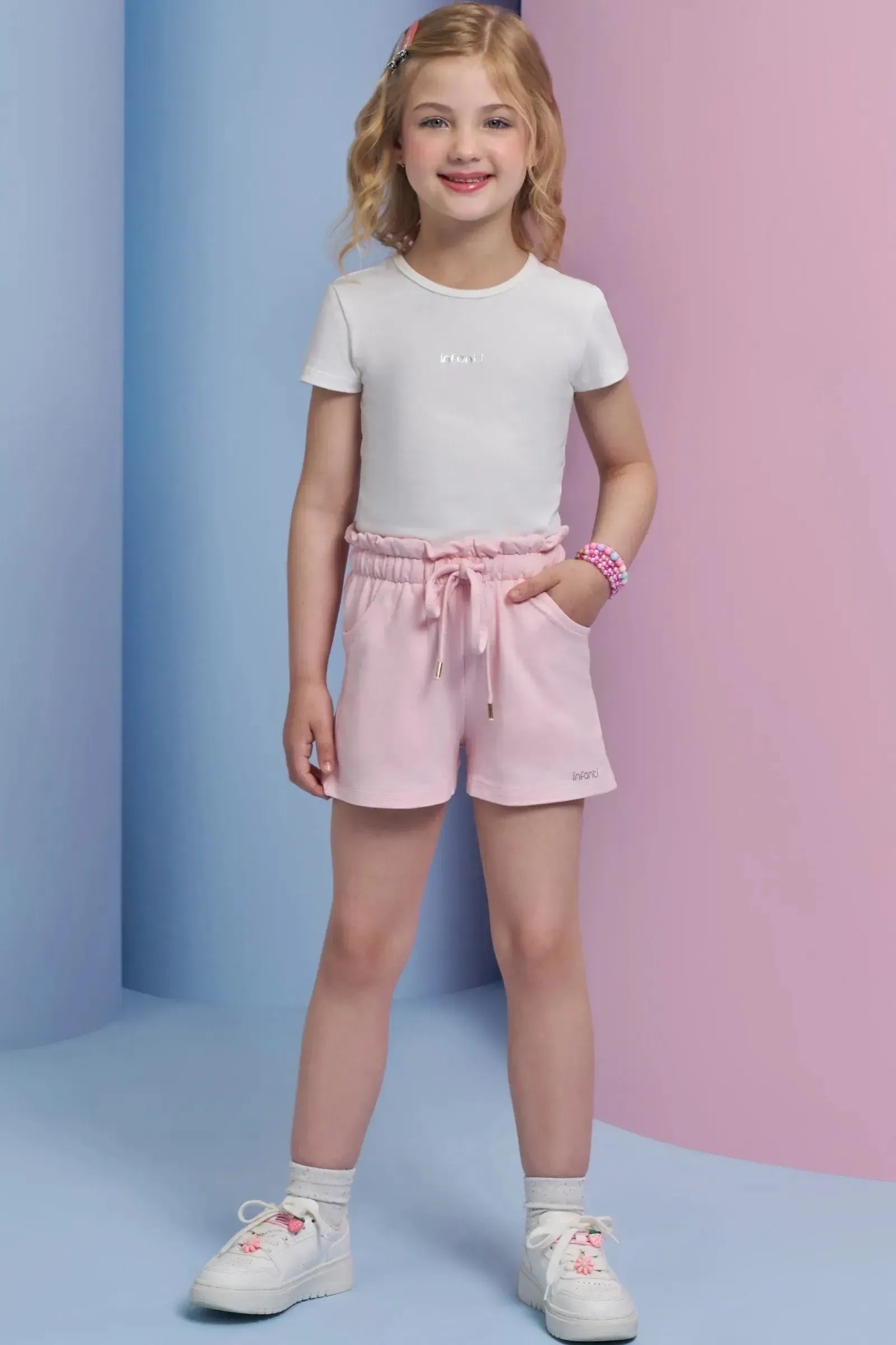 Shorts em Moletom sem Pelúcia 94374 Infanti Infantil Menina