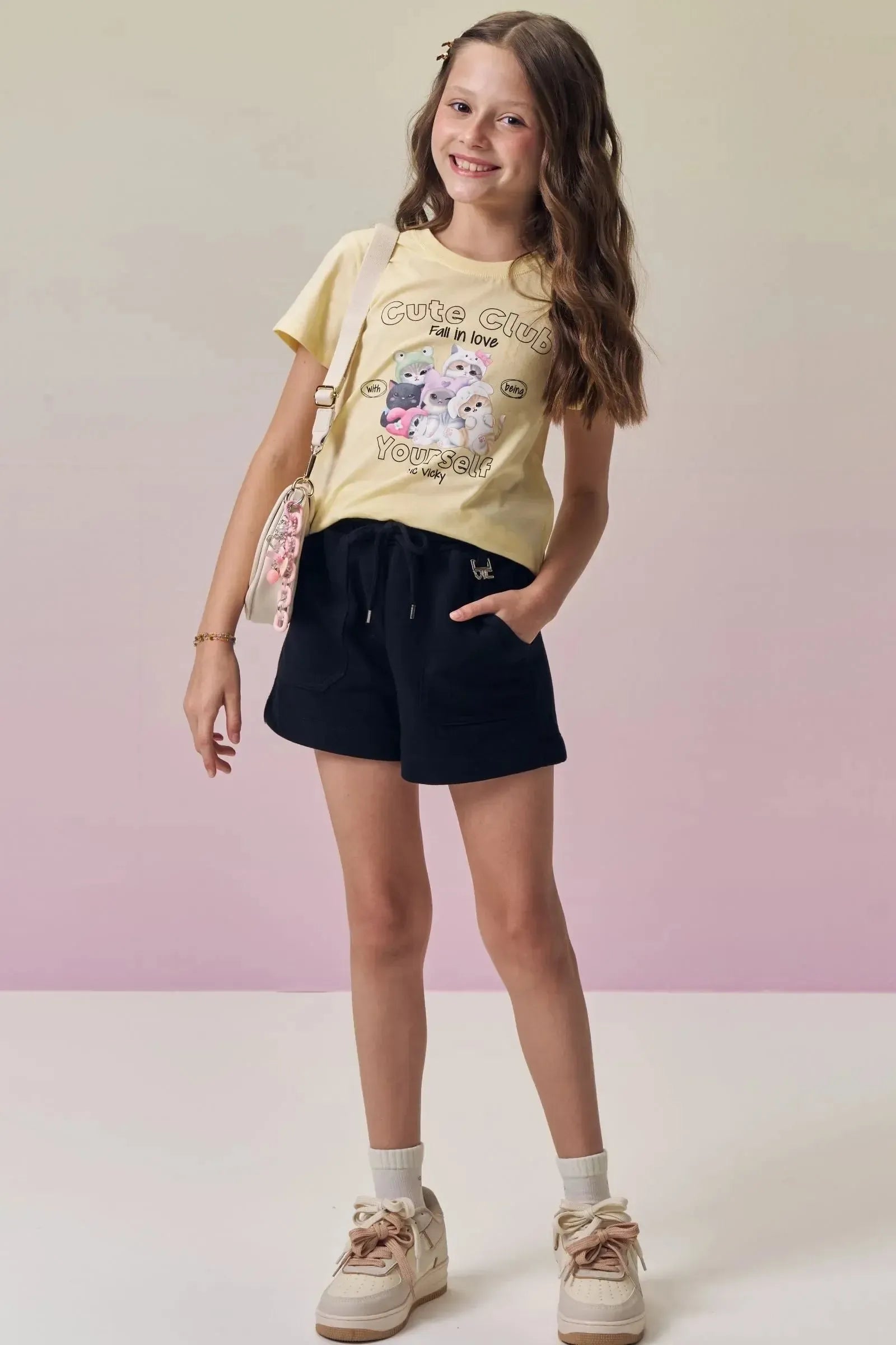 Shorts em Moletom sem Pelúcia 95345 Vic&Vicky Teen Menina