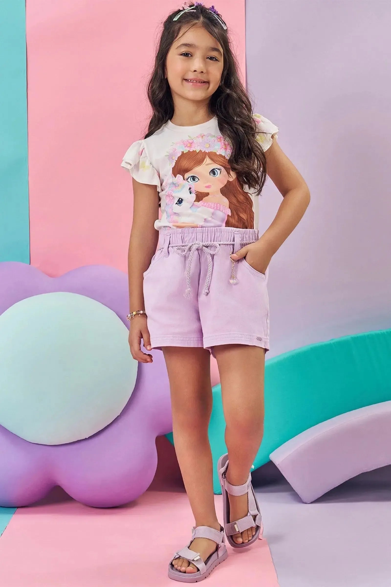 Shorts em Sarja com Elastano 83790 Kukiê Infantil Menina