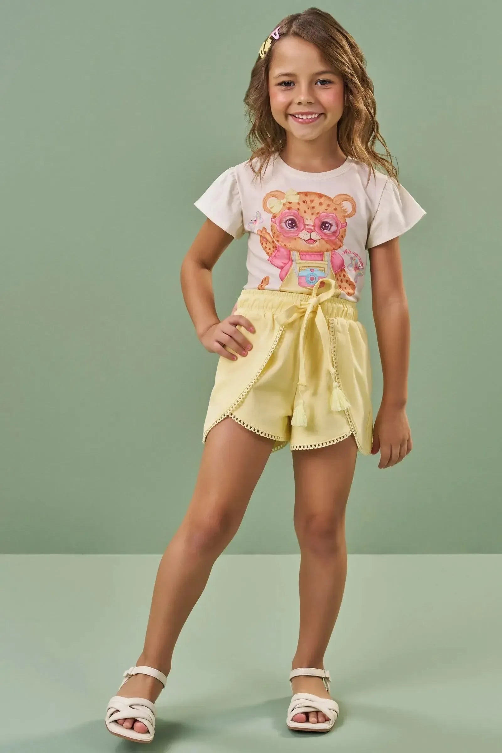 Shorts em Sarja com Elastano 88046 Kukiê Infantil Menina