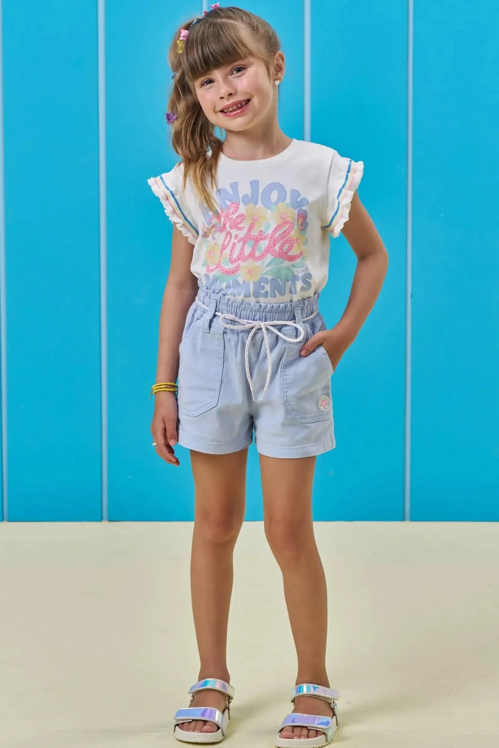 Shorts em Sarja com Elastano 94823 Kukiê Infantil Menina