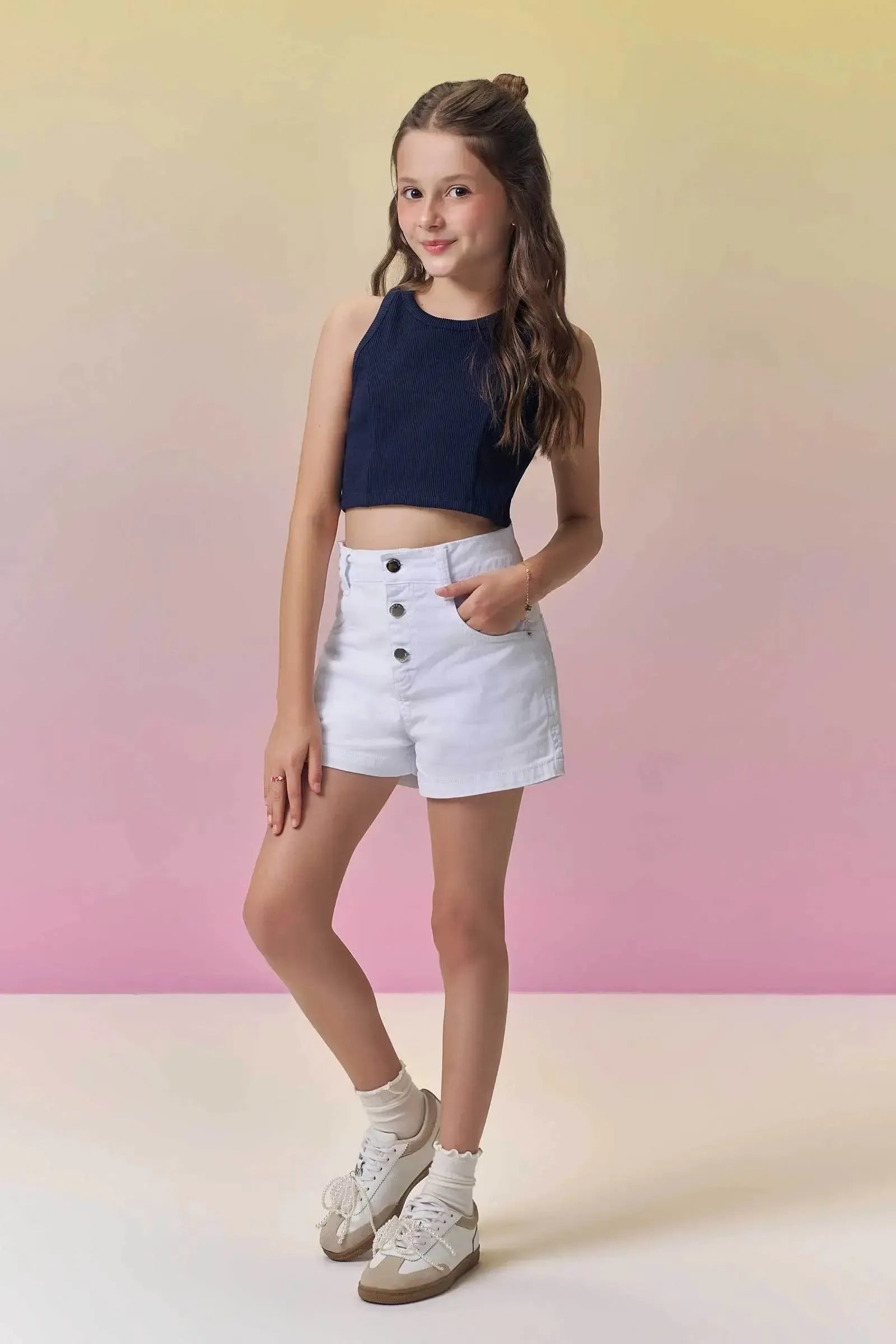 Shorts em Sarja com Elastano 95000 Vic&Vicky Teen Menina