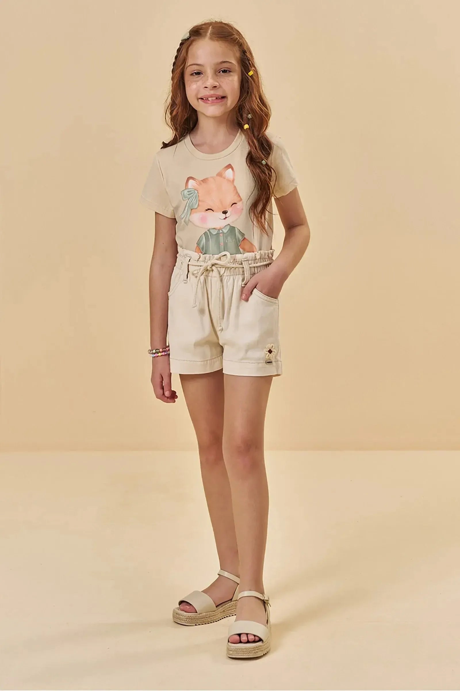 Shorts em Sarja com Elastano 95570 Kukiê Infantil Menina