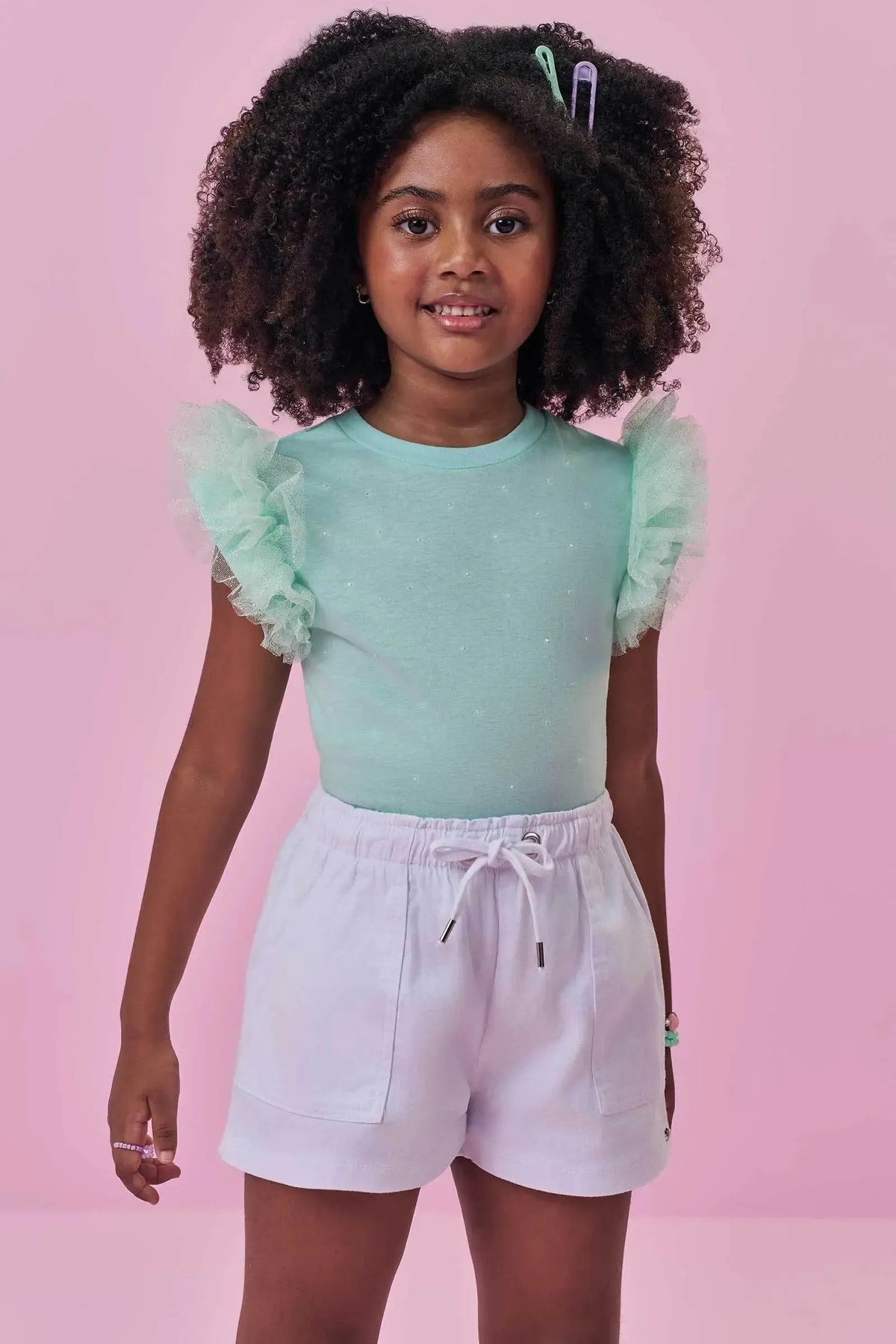 Shorts em Sarja com Elastano 98747 Kukiê Infantil Menina