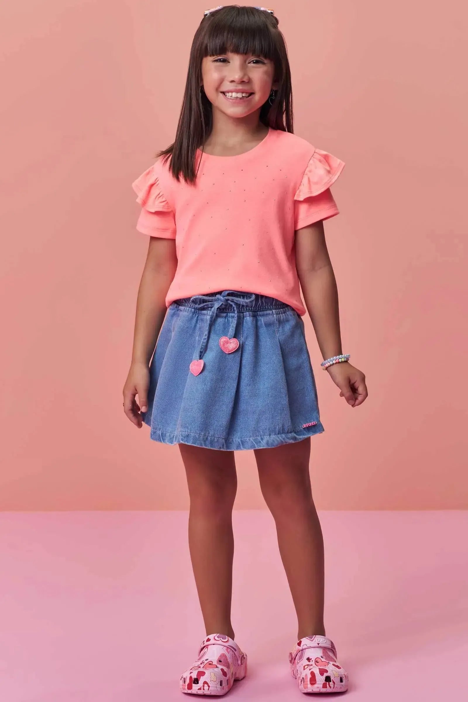 Shorts Saia em Jeans Wishita 98342 Infanti Infantil Menina