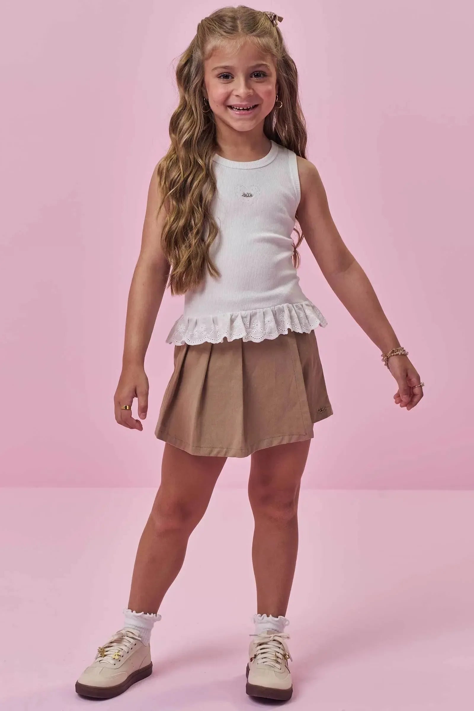 Shorts Saia em Sarja com Elastano 98468 Kukiê Infantil Menina