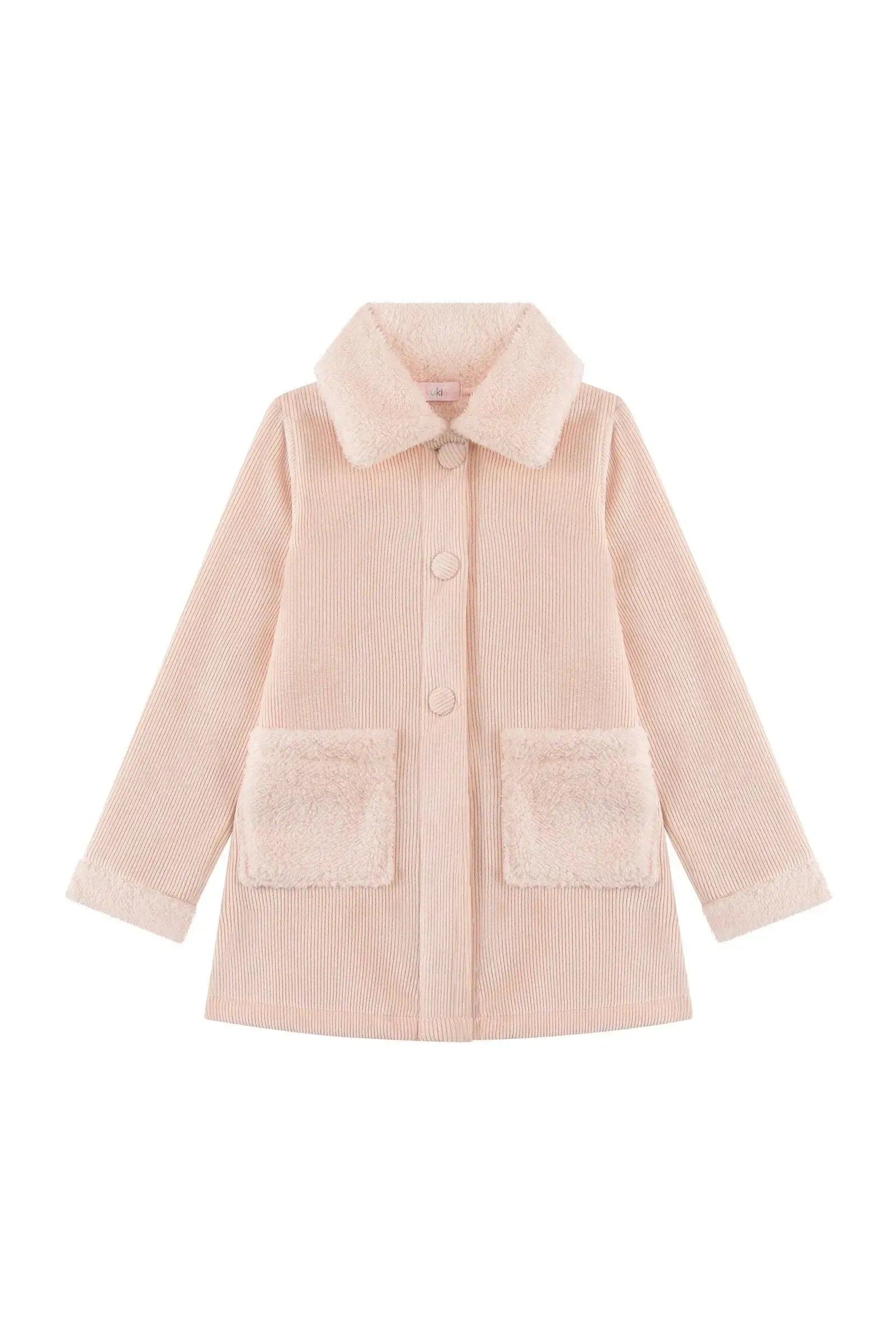 Sobretudo em Veludo Cotelê Dublado com Pelo Carneirinho 91678 Kukiê Infantil Menina