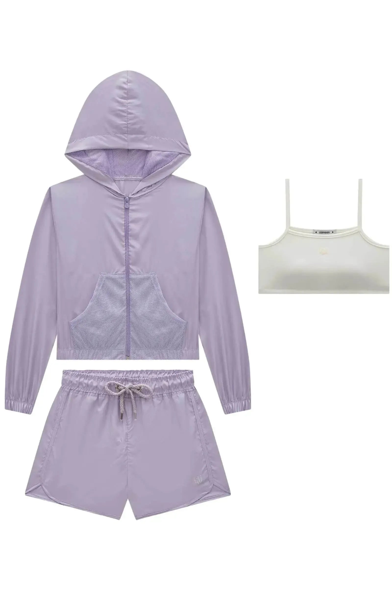 Trio com Jaqueta Boxy e Shorts em Nylon Aspen e Top em Malha UV Dry 50+ 85334 Lilimoon Teen Menina